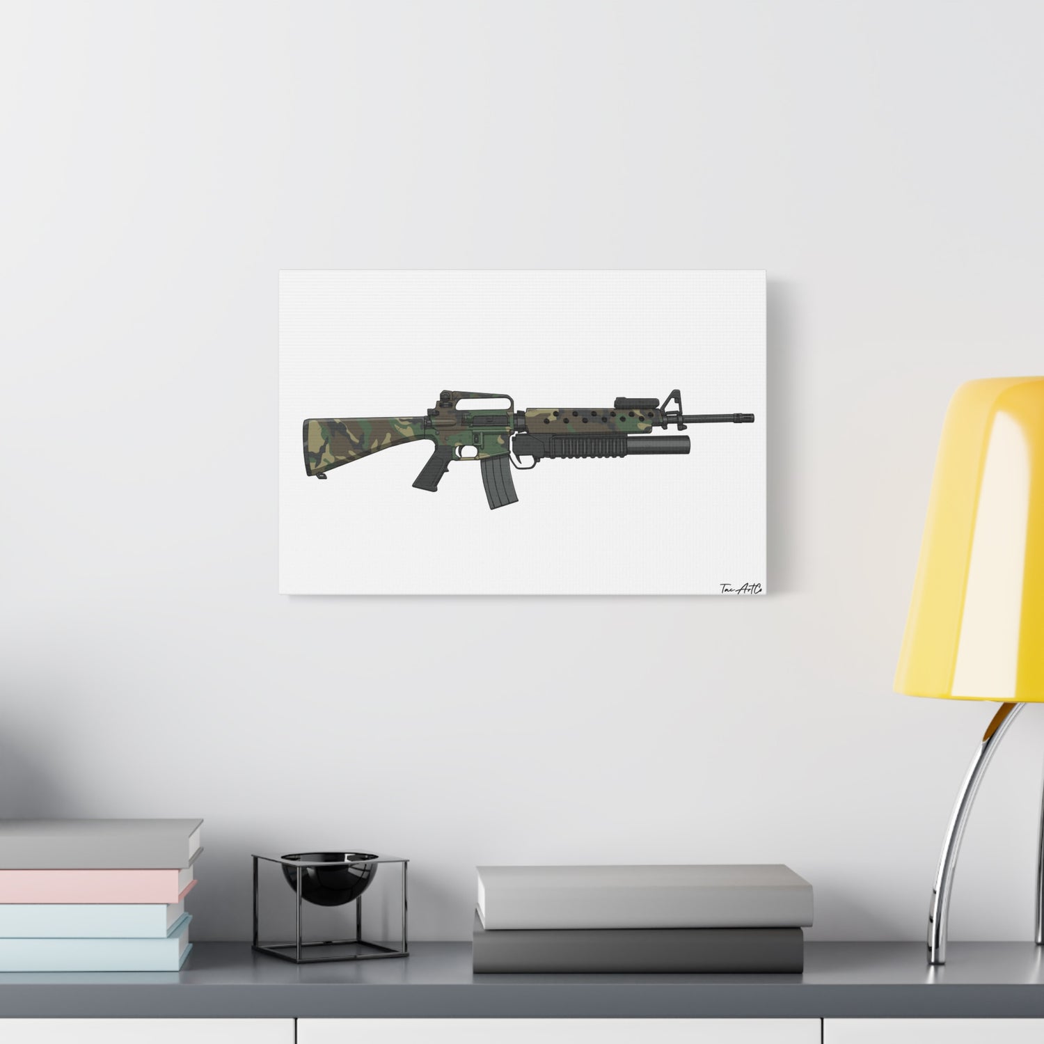 M16A2 + M203 Grenade Launcher – Woodland Camo Canvas Print