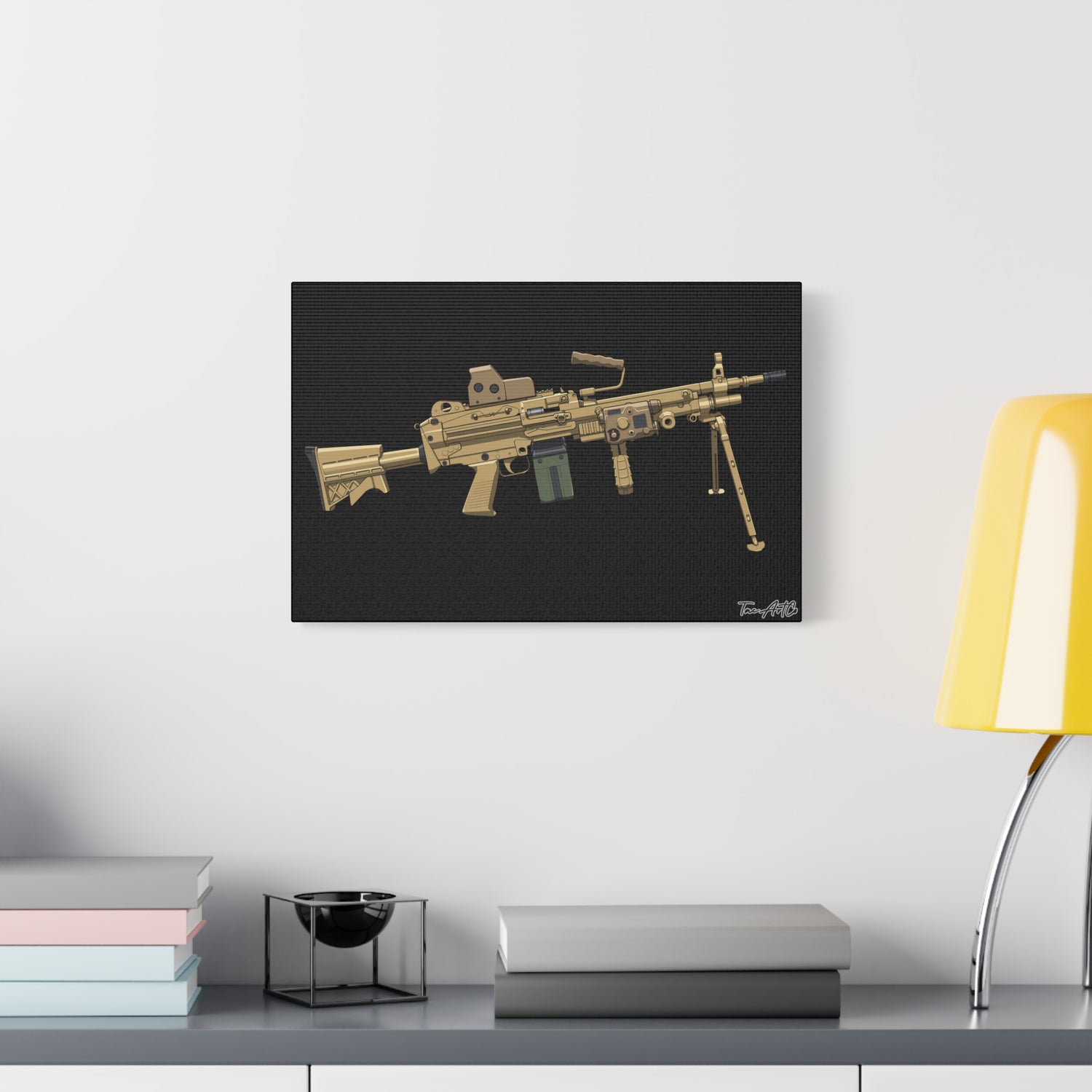 M249 SAW β Belt-Fed Canvas Print (Black Background)