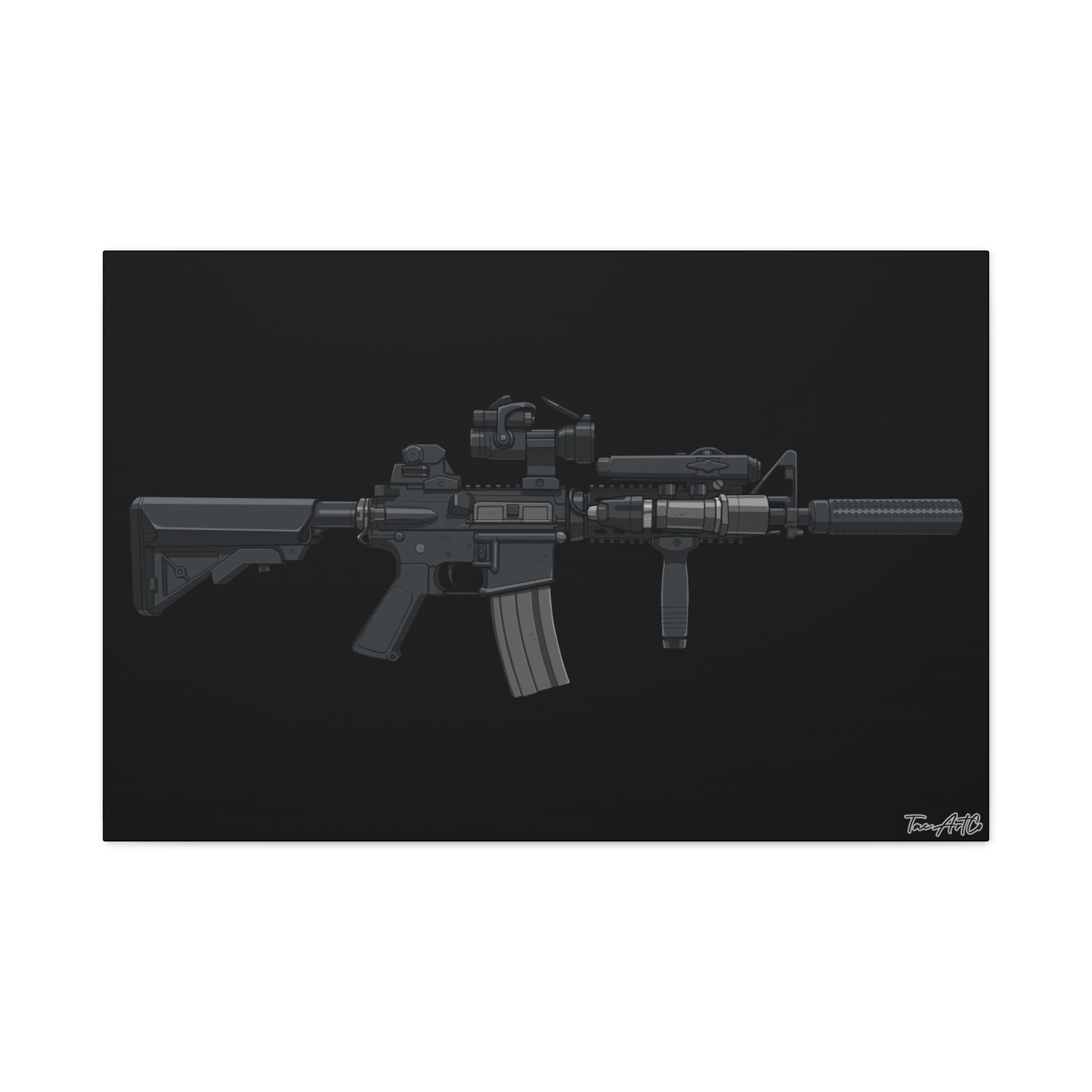 MK18 Mod 0 – CQBR Canvas Print (Black Background)