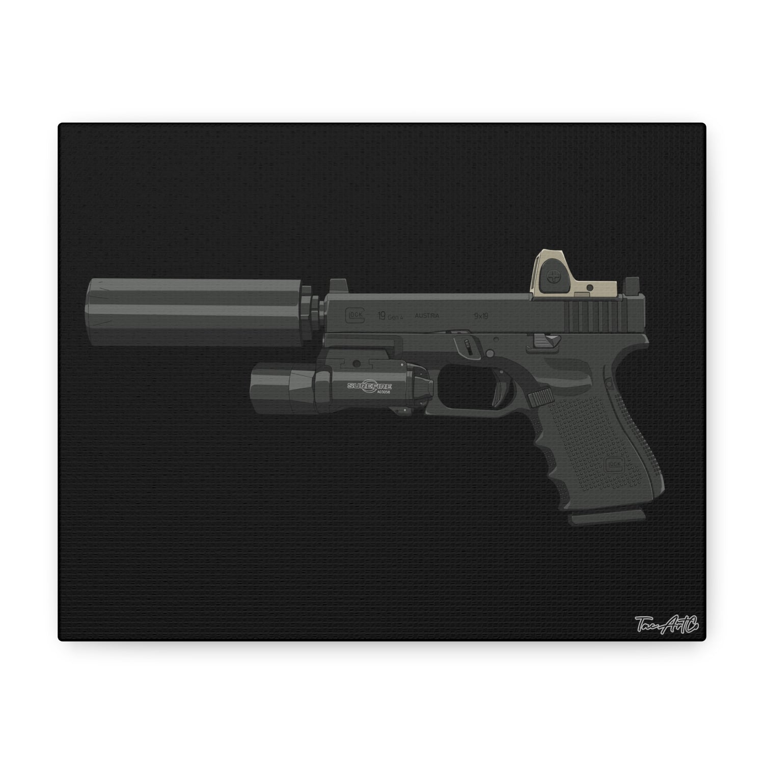 MK27 Mod 0 (Glock) - Canvas Print (Black Background)