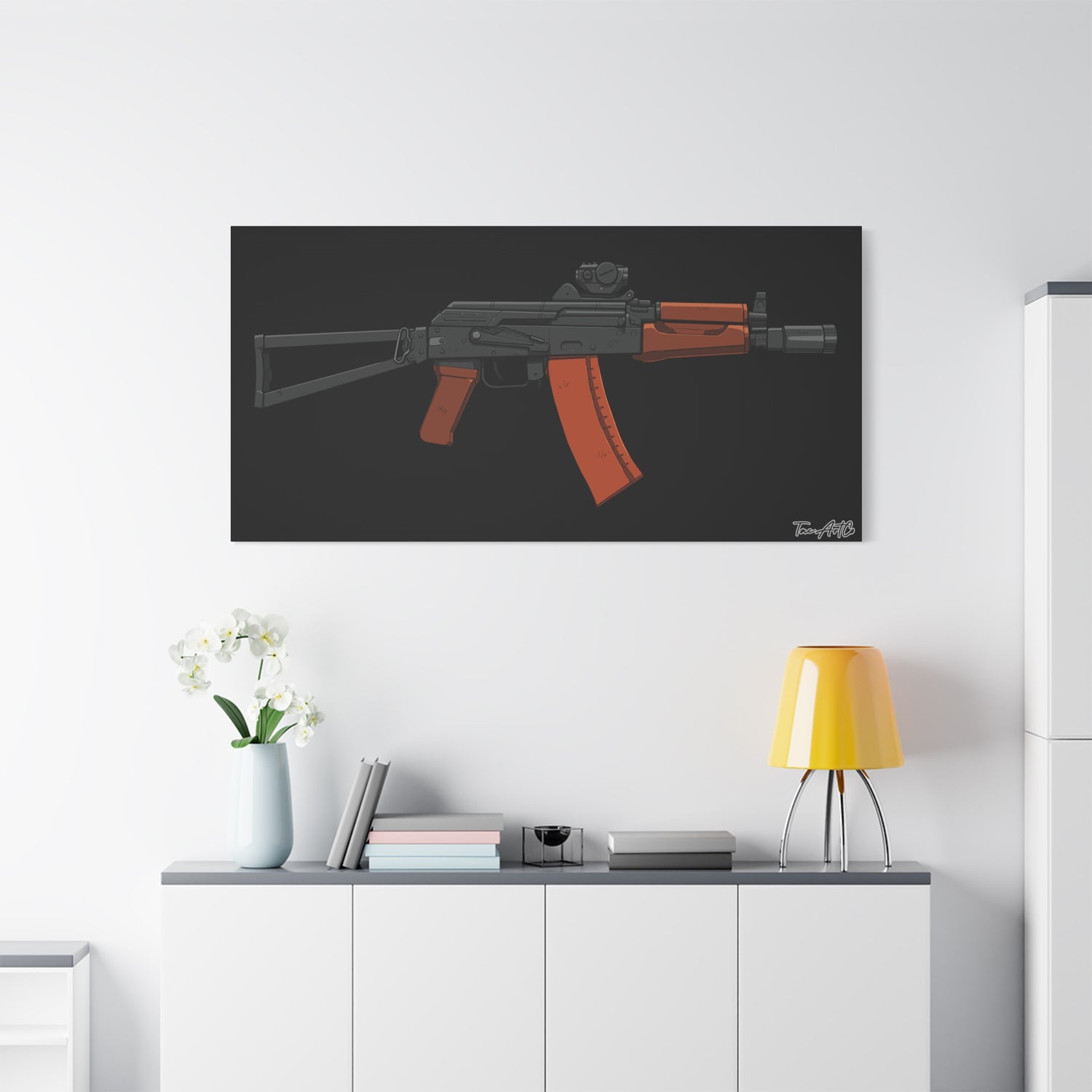 AKS-74U Krinkov – Shorty AK Rifle Canvas Print (Black Background)