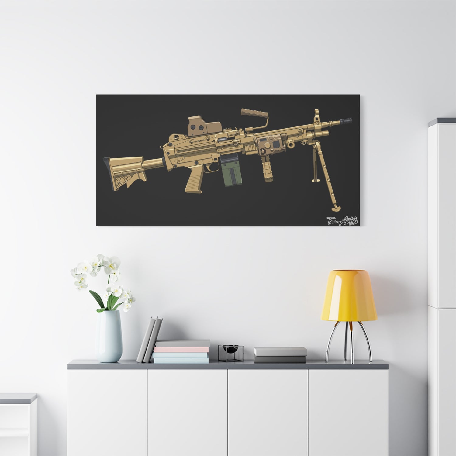 M249 SAW β Belt-Fed Canvas Print (Black Background)