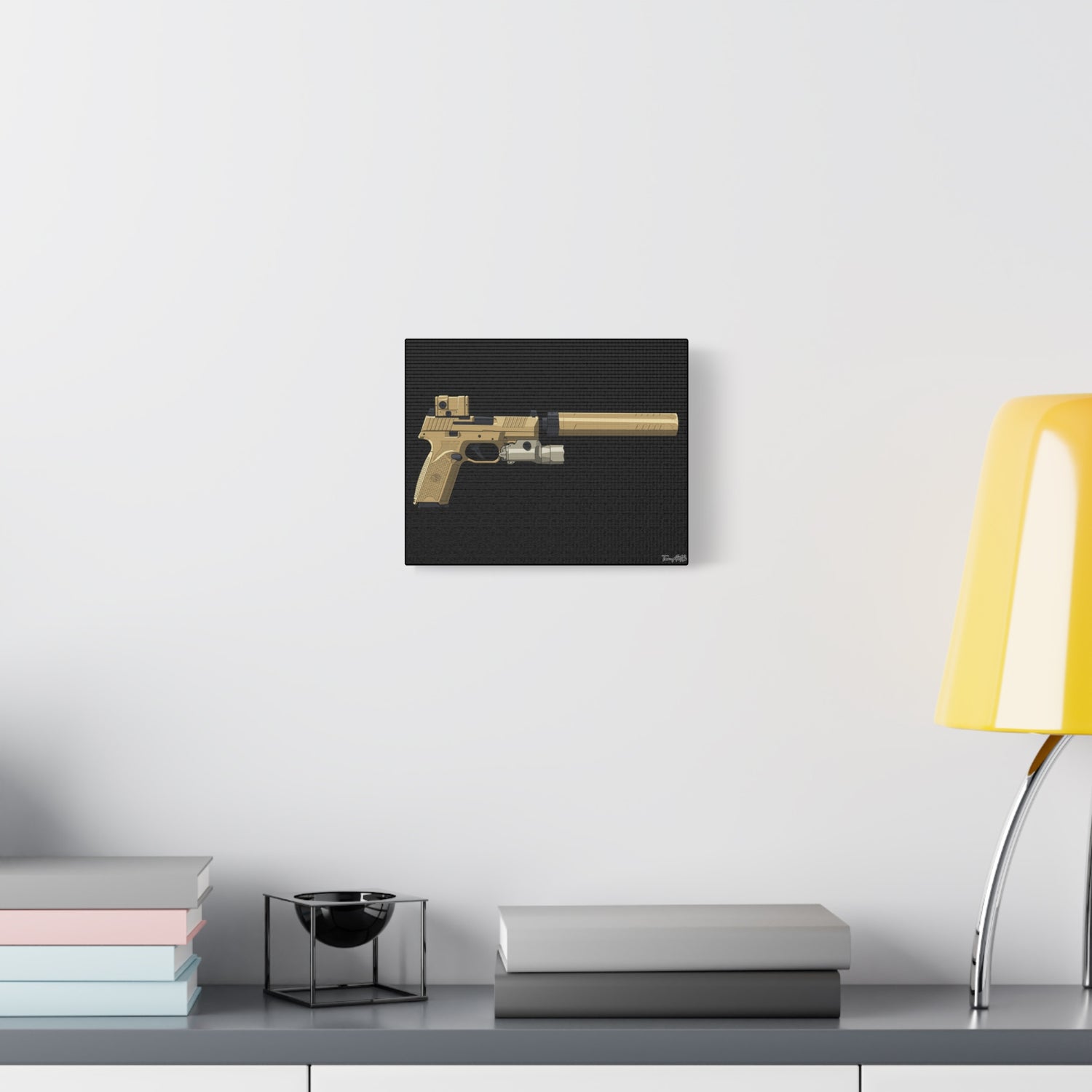 FN 509 Tactical β Suppressed Pistol Canvas Print (Black Background)