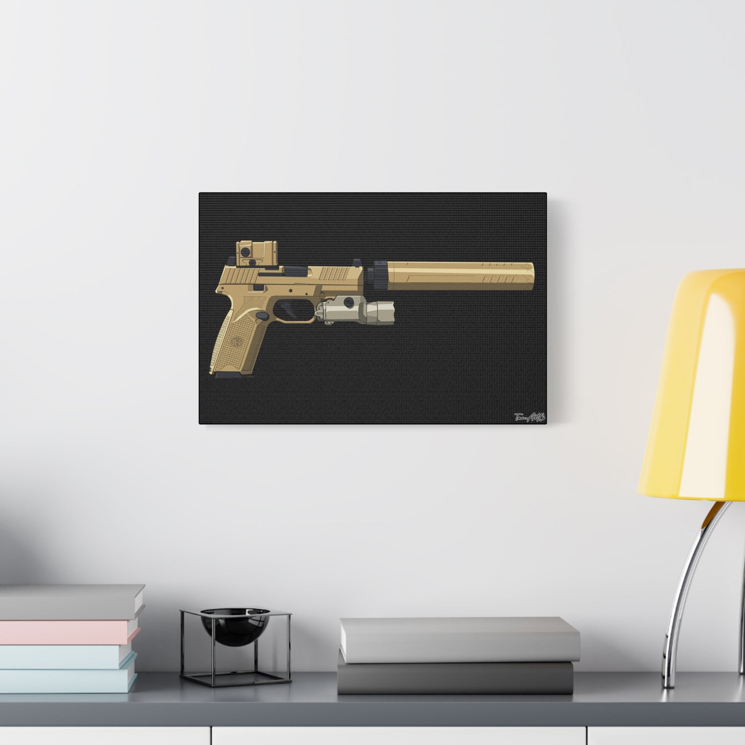FN 509 Tactical β Suppressed Pistol Canvas Print (Black Background)