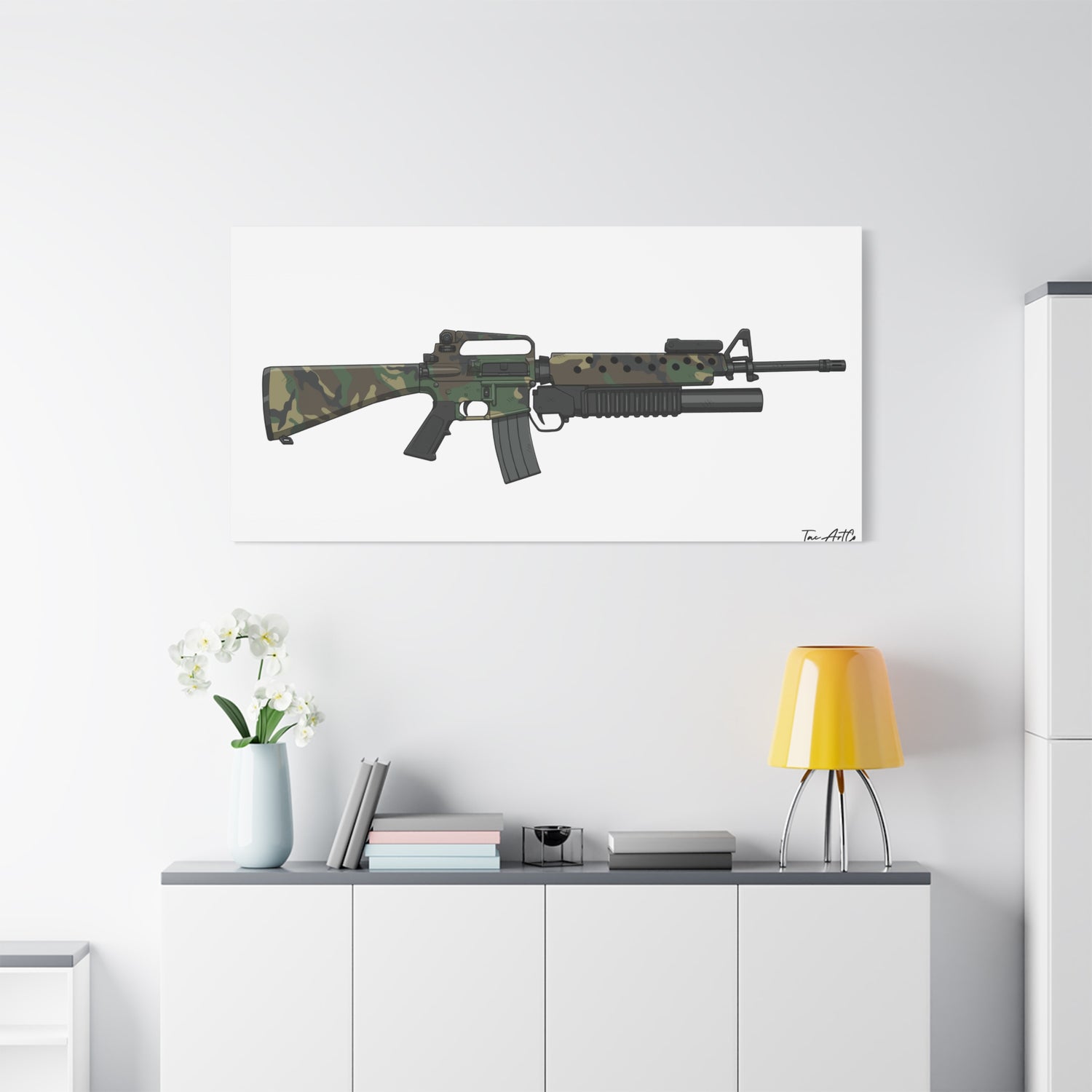 M16A2 + M203 Grenade Launcher – Woodland Camo Canvas Print