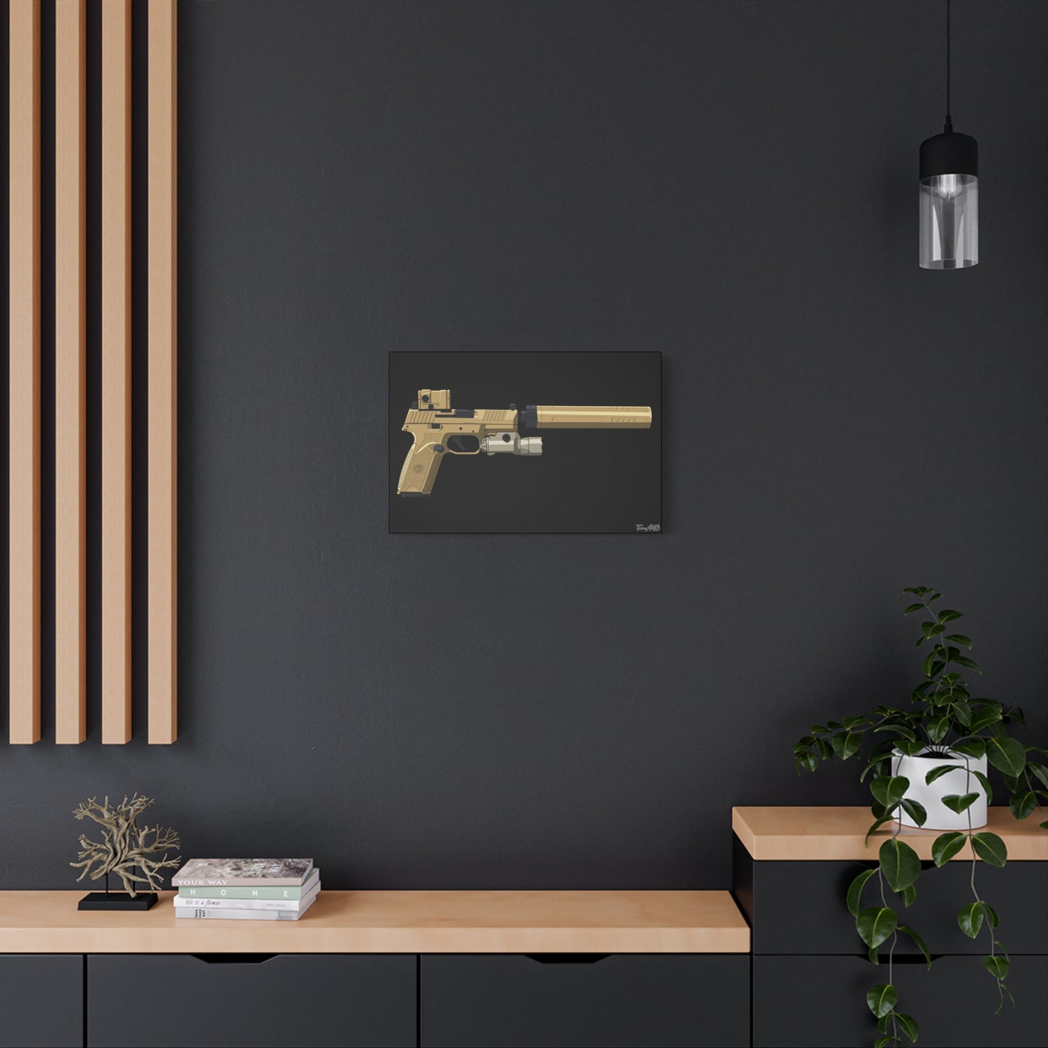 FN 509 Tactical β Suppressed Pistol Canvas Print (Black Background)