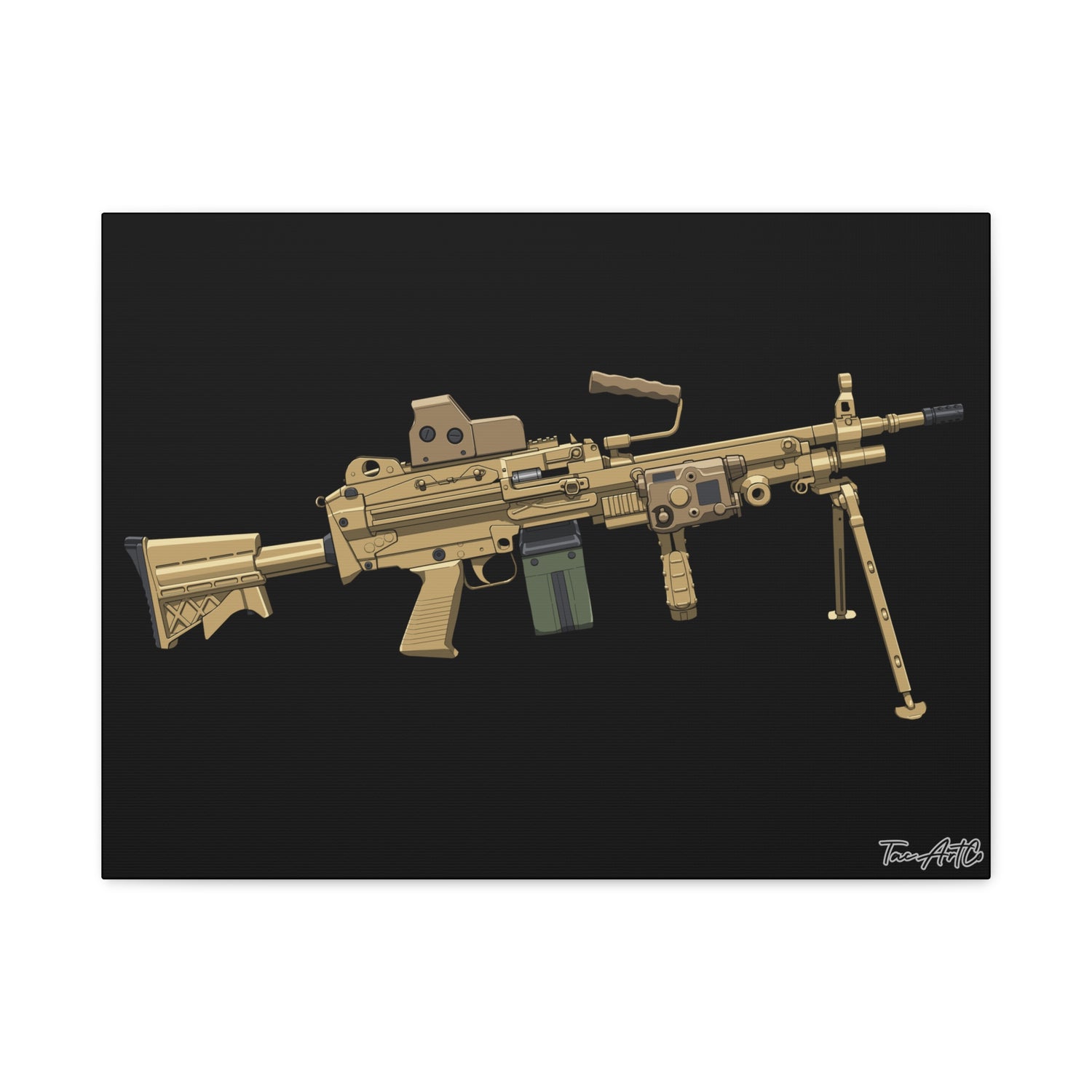 M249 SAW β Belt-Fed Canvas Print (Black Background)