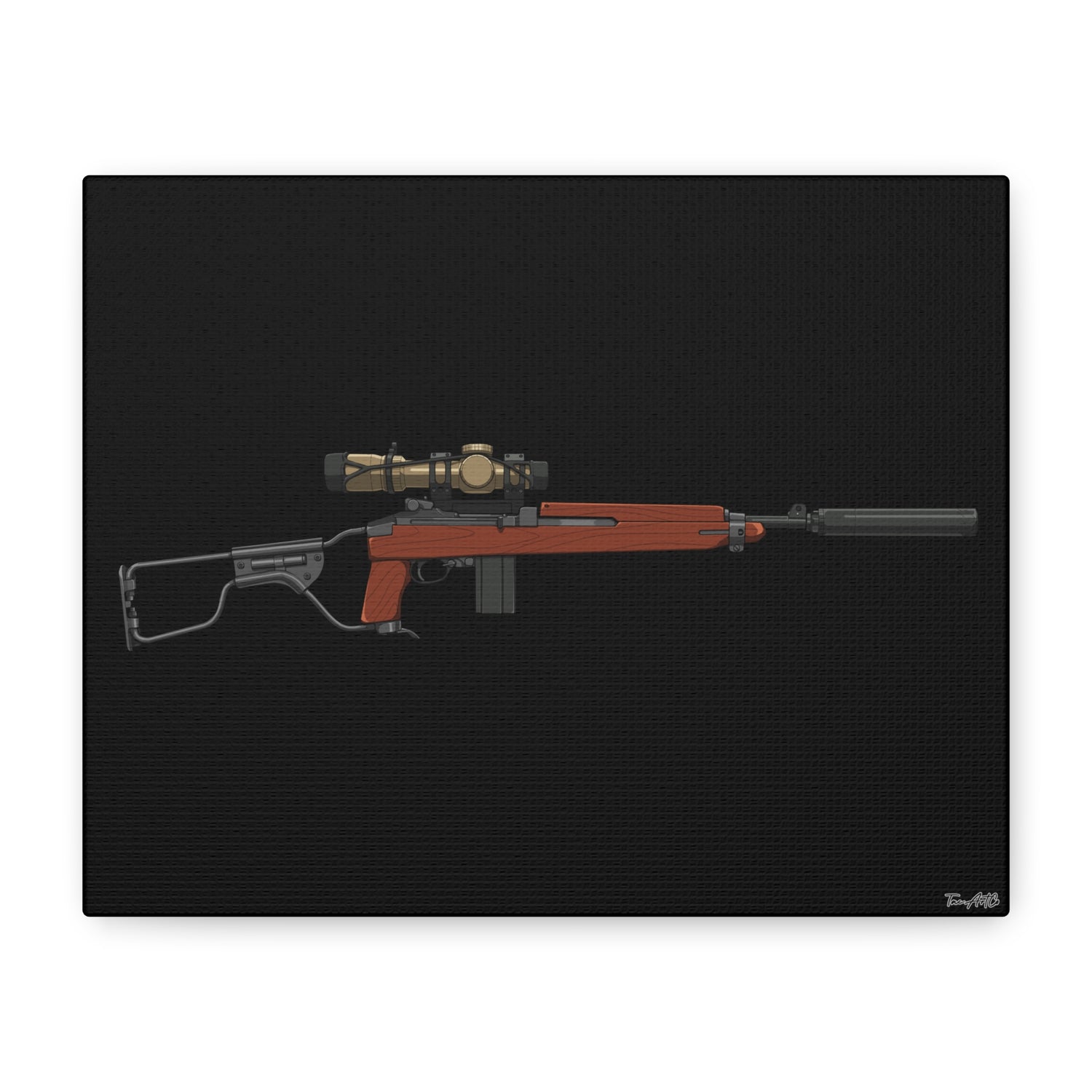 Silent Service – Suppressed M1 Carbine Canvas Print (Black Background)