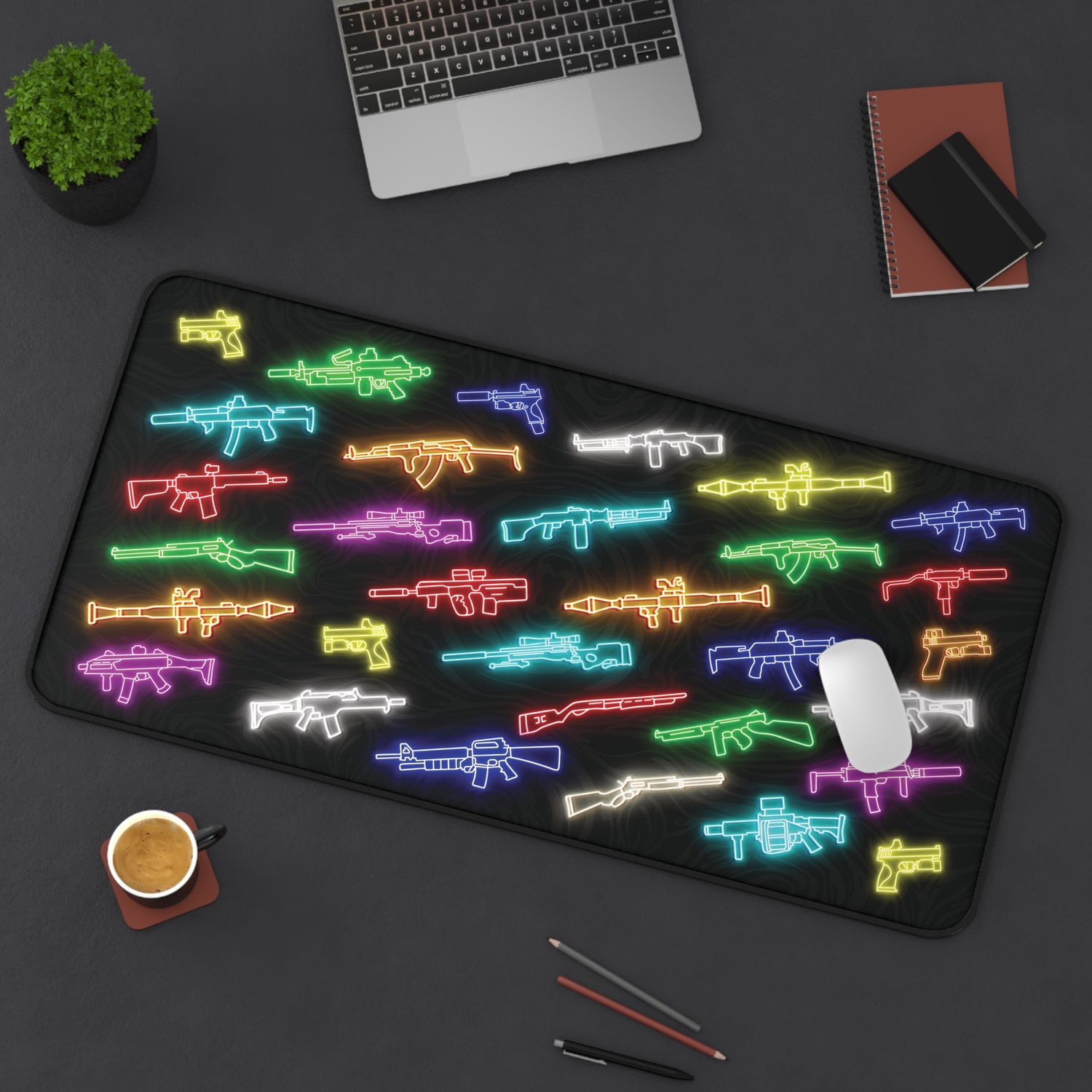 Neon Gun Sign - Desk Mat