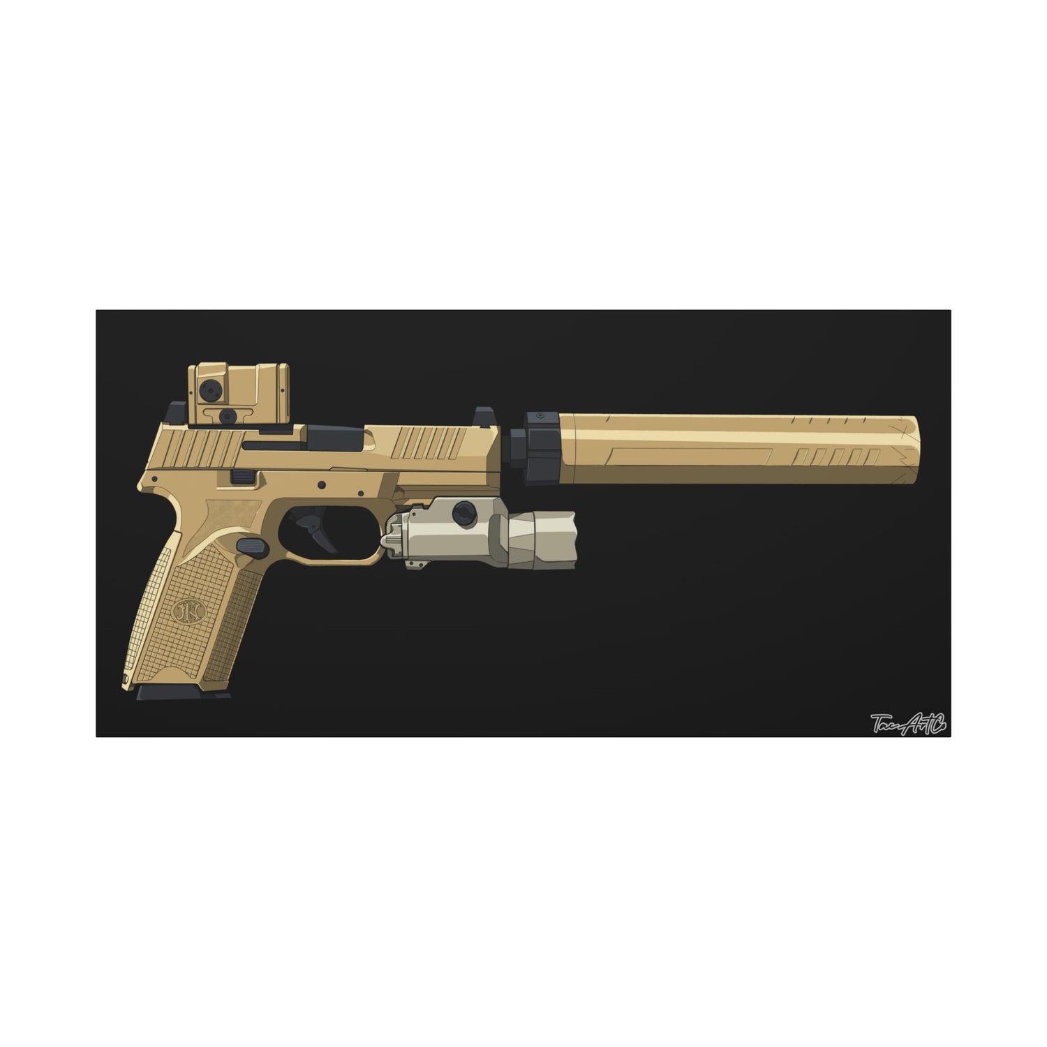 FN 509 Tactical β Suppressed Pistol Canvas Print (Black Background)