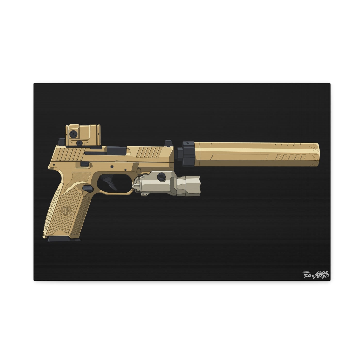 FN 509 Tactical β Suppressed Pistol Canvas Print (Black Background)