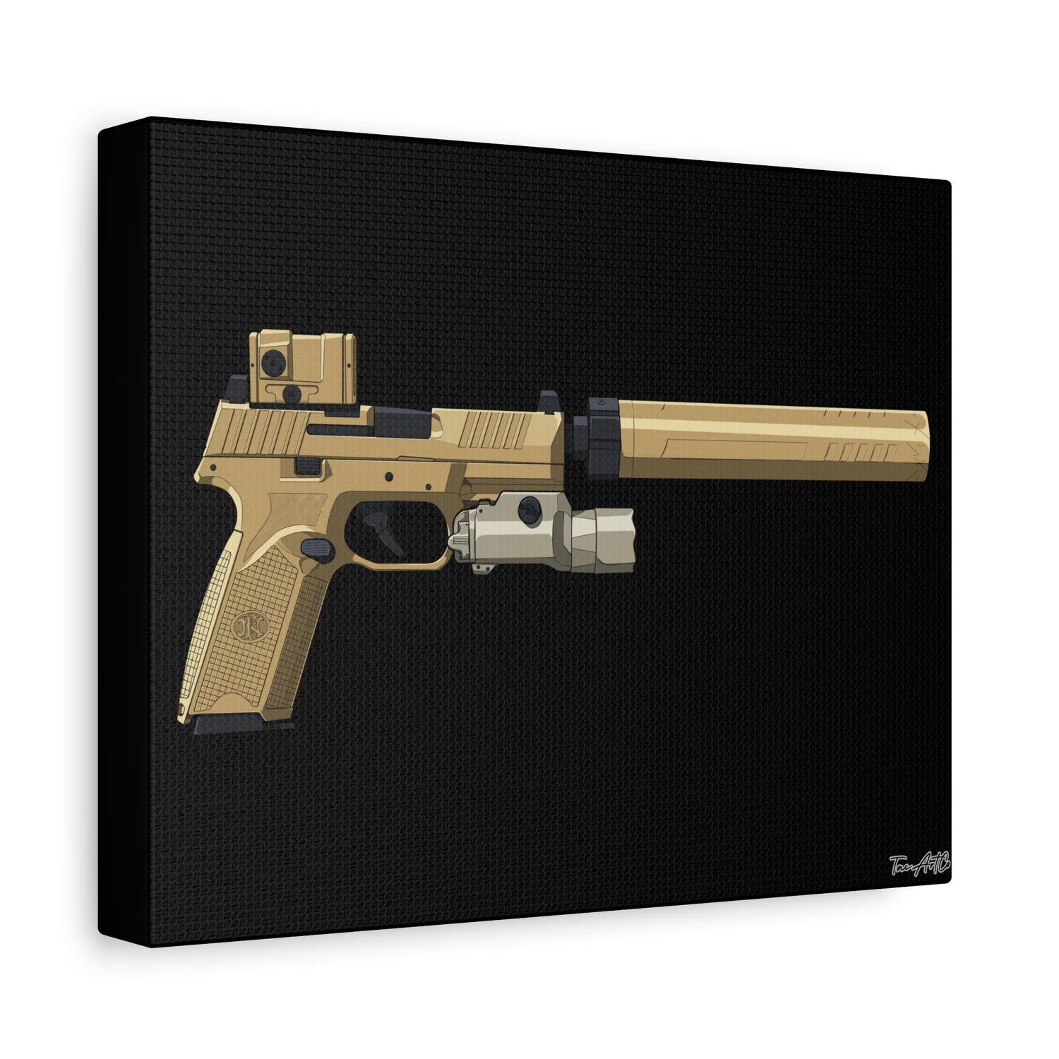 FN 509 Tactical β Suppressed Pistol Canvas Print (Black Background)
