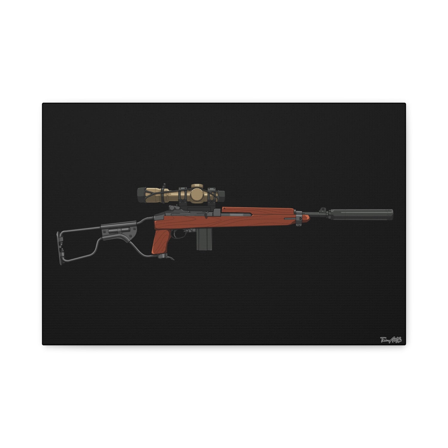 Silent Service β Suppressed M1 Carbine Canvas Print (Black Background)