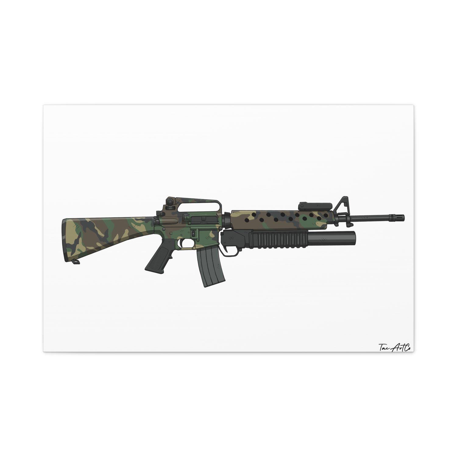 M16A2 + M203 Grenade Launcher – Woodland Camo Canvas Print
