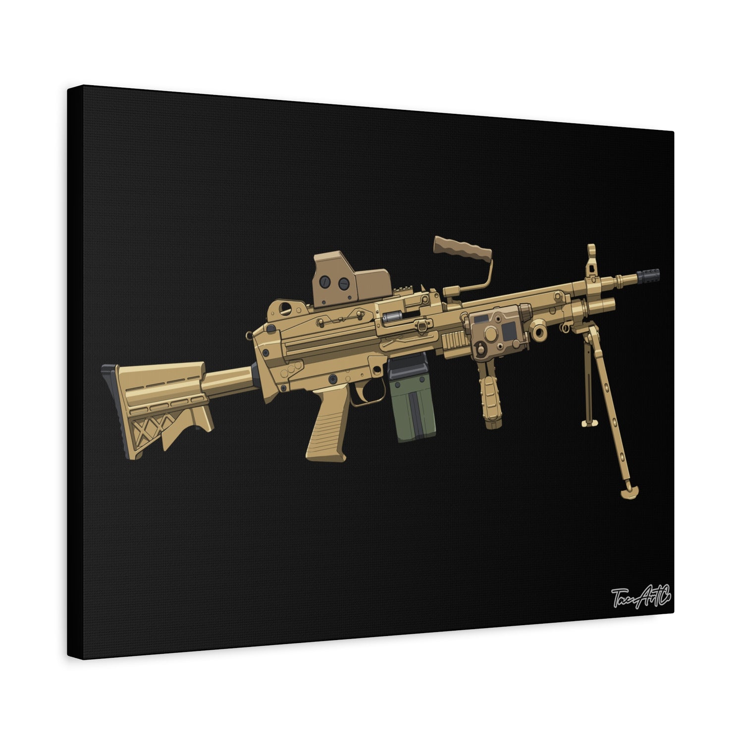 M249 SAW β Belt-Fed Canvas Print (Black Background)