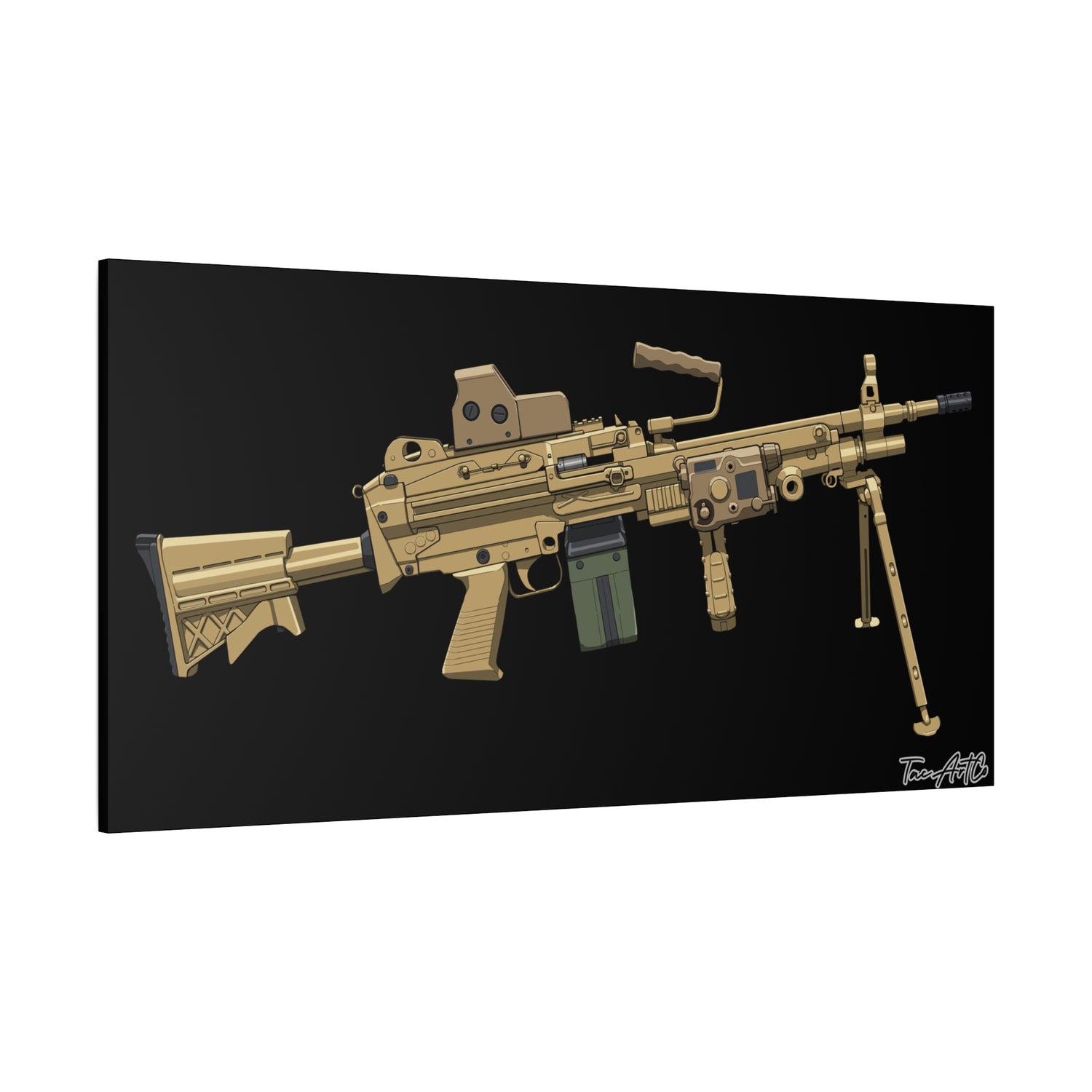 M249 SAW β Belt-Fed Canvas Print (Black Background)
