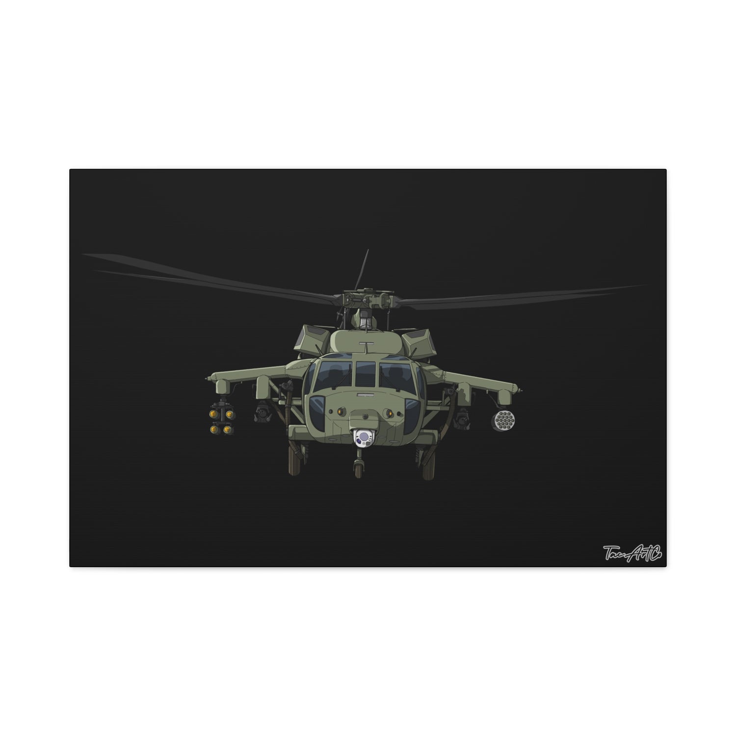 Black Hawk Helicopter – Canvas Print (Black Background)