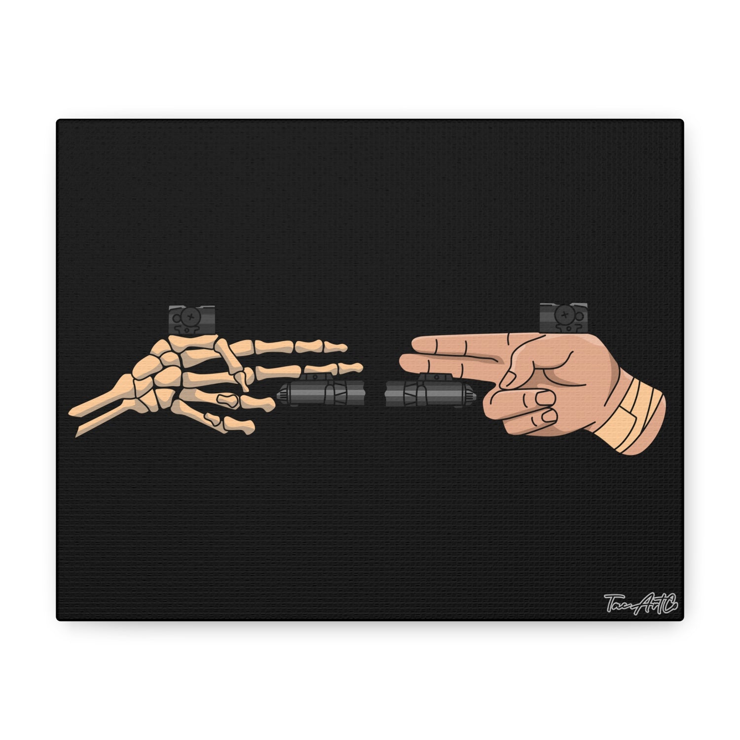 Life and Death Finger Guns – Canvas Print (Black Background)