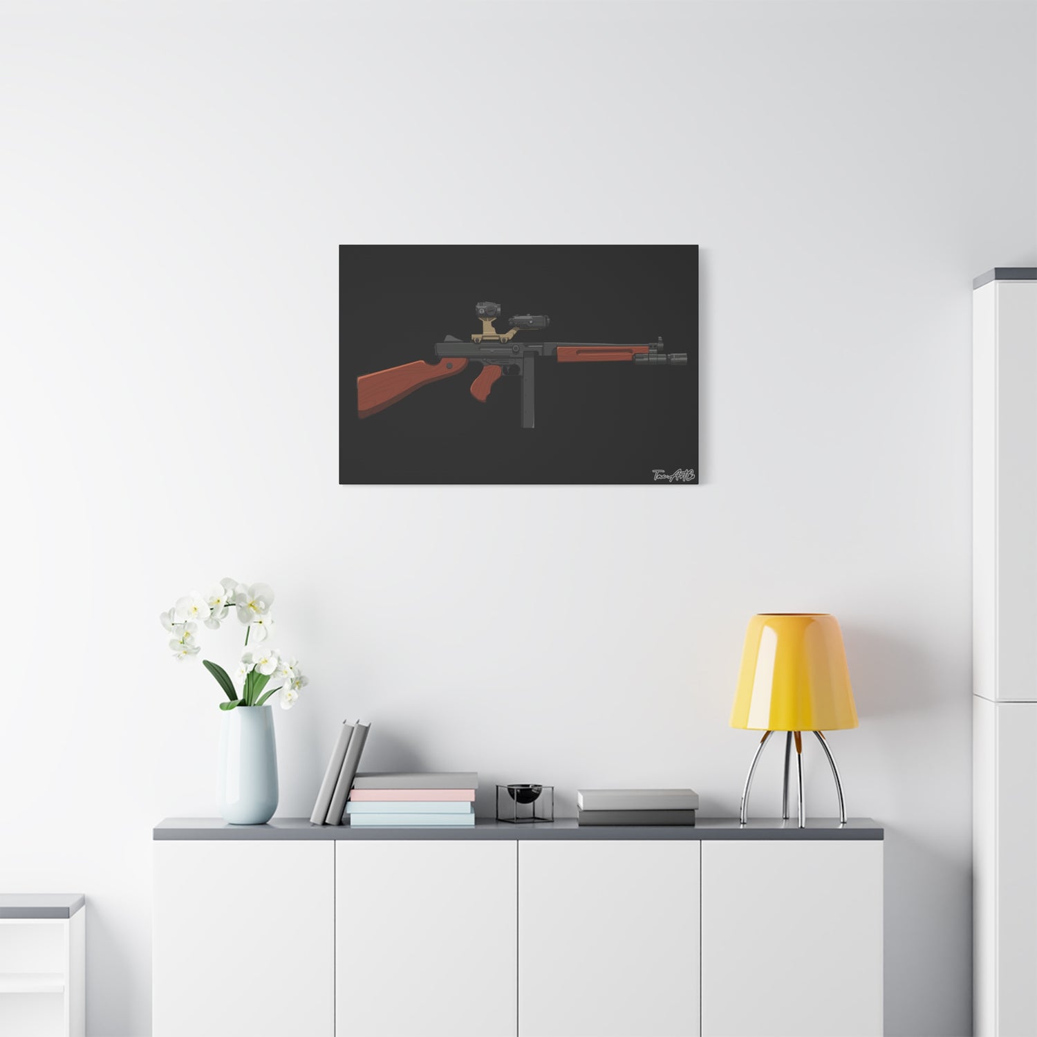 Tacticool Tommy – Modern Thompson Canvas Print (Black Background)