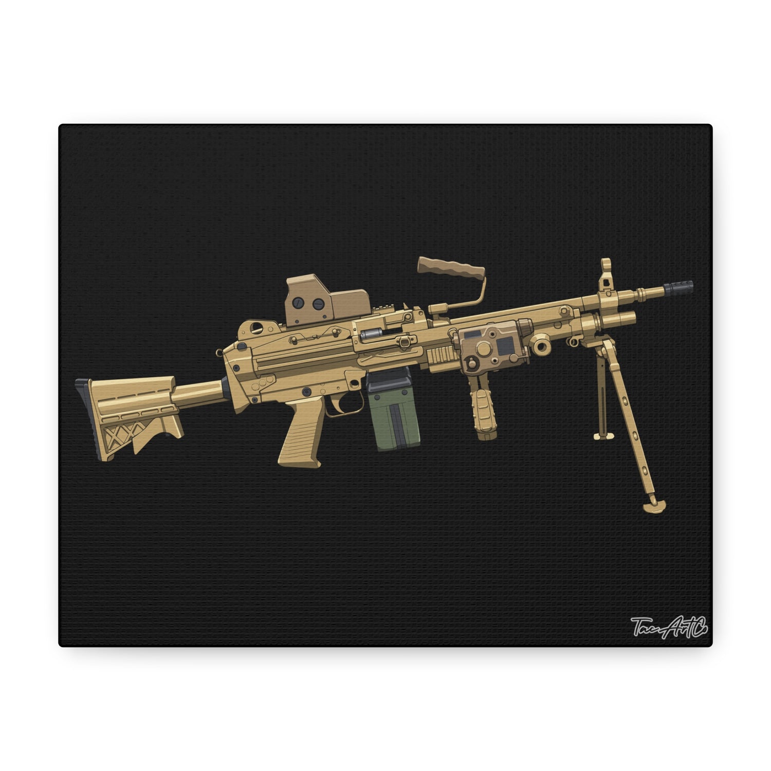M249 SAW – Belt-Fed Canvas Print (Black Background)