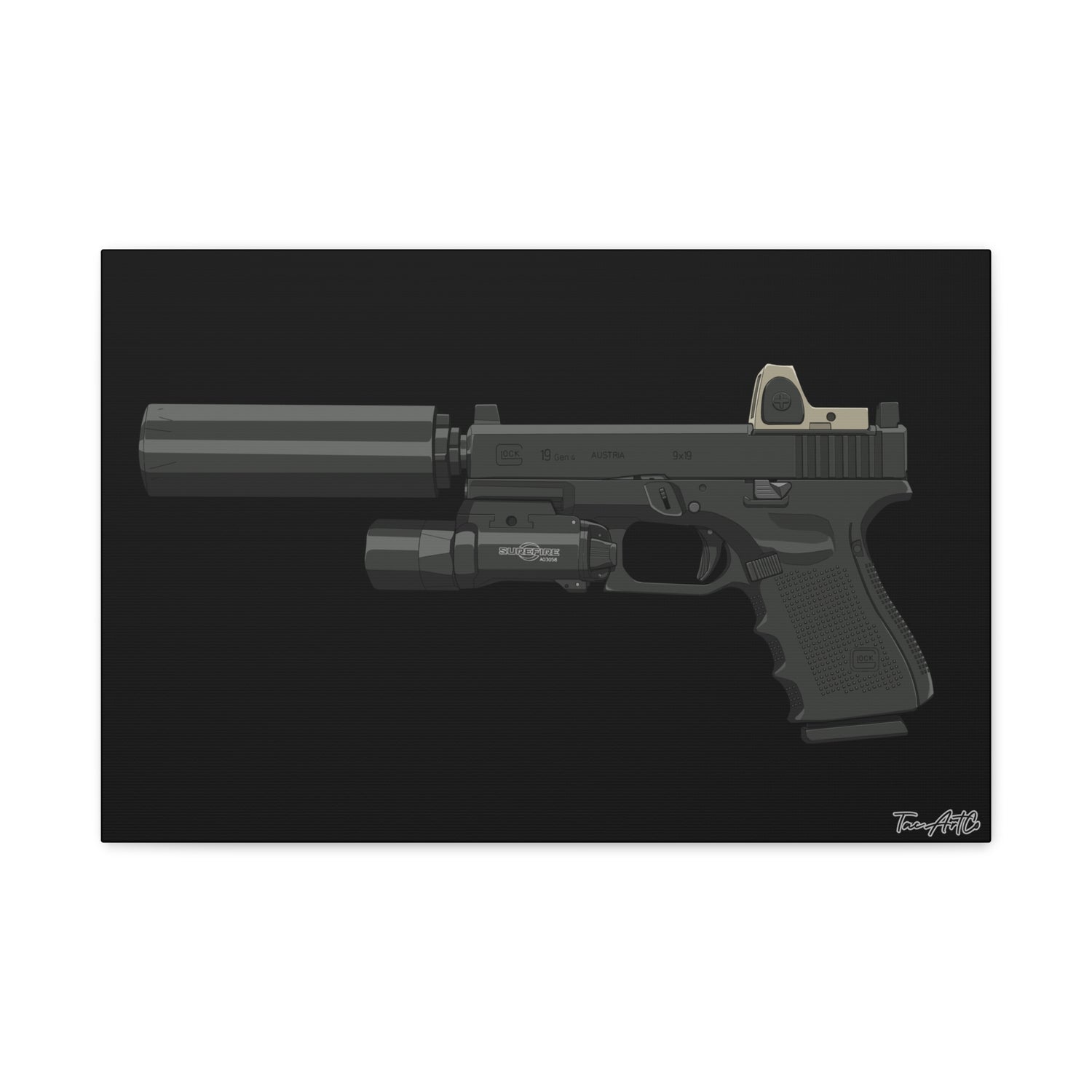 MK27 Mod 0 (Glock) - Canvas Print (Black Background)
