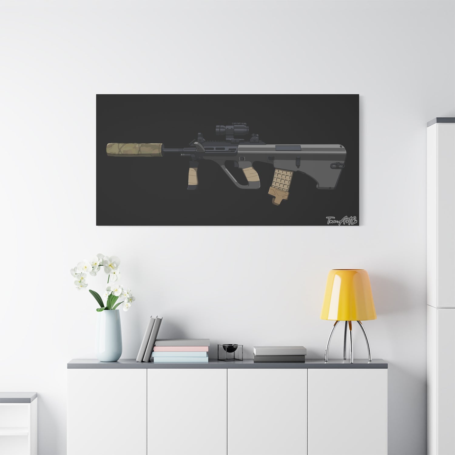 Steyr AUG – Bullpup Rifle Canvas Print (Black Background)