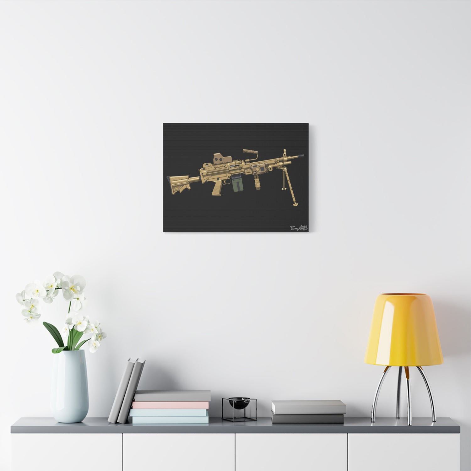 M249 SAW β Belt-Fed Canvas Print (Black Background)