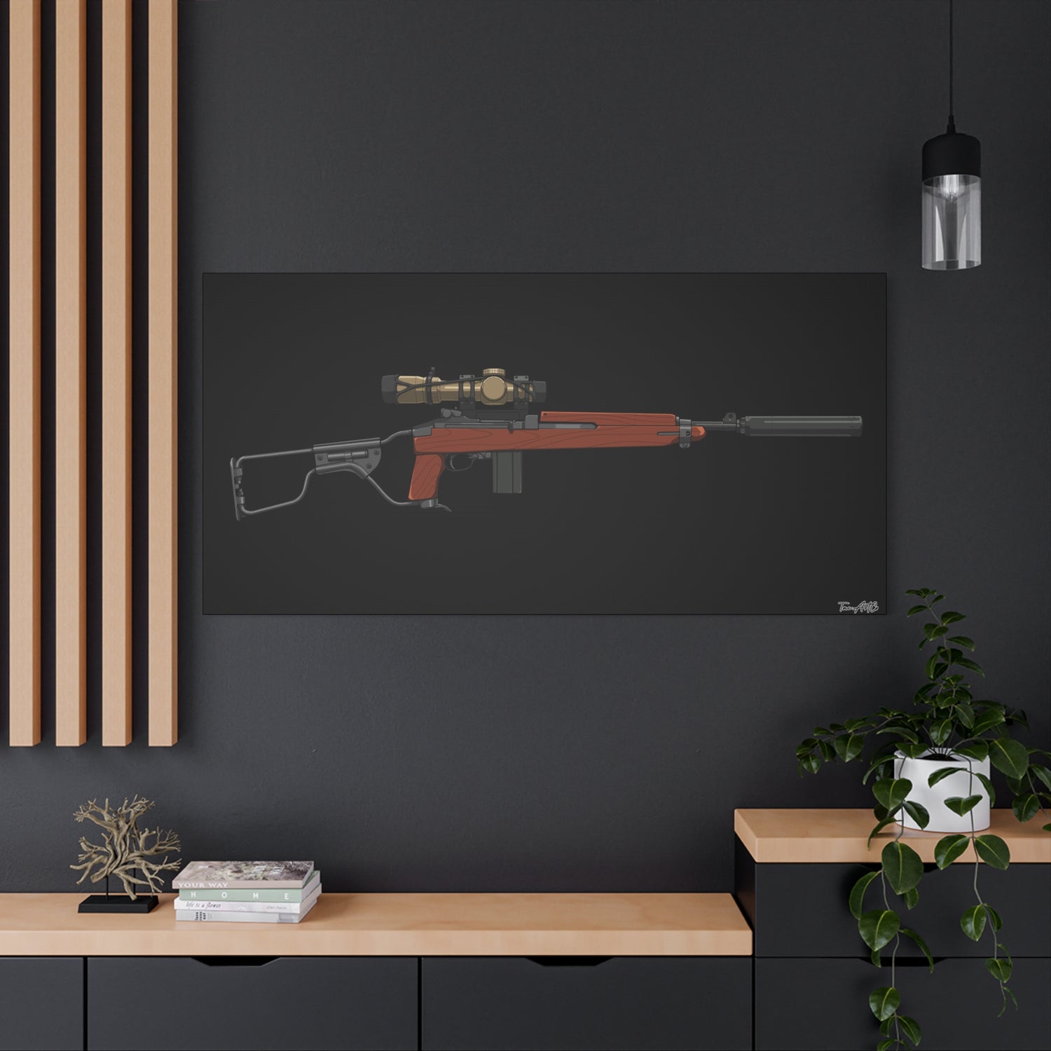 Silent Service β Suppressed M1 Carbine Canvas Print (Black Background)