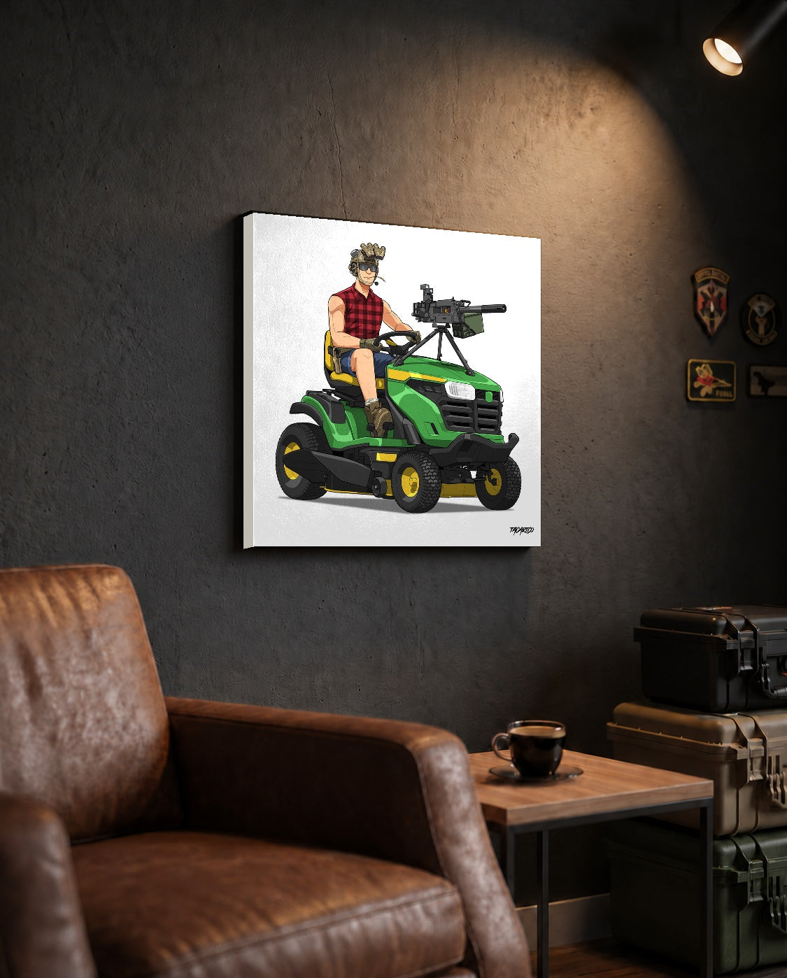 Freedom Cuts Tactical Lawn Mower - Canvas Print (White Background) — TacArtCo lifestyle mockup