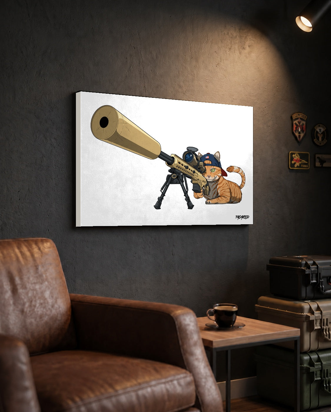 MK22 Recon Cat - Canvas Print (White Background) — TacArtCo lifestyle mockup