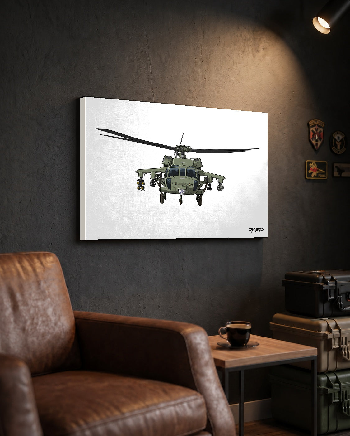 Black Hawk Helicopter - Canvas Print (White Background) — TacArtCo lifestyle mockup