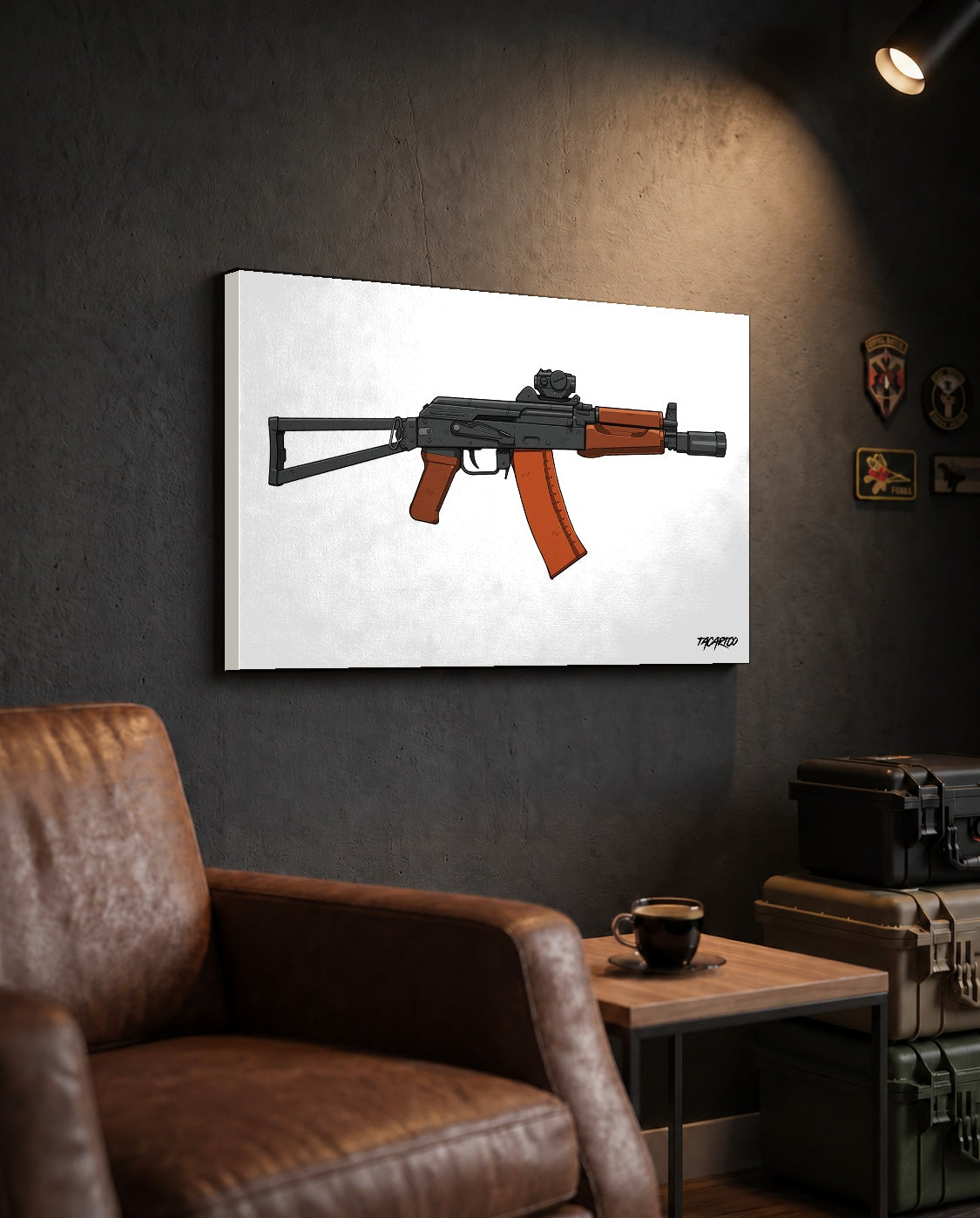 AKS-74U Krinkov - Canvas Print (White Background) — TacArtCo lifestyle mockup