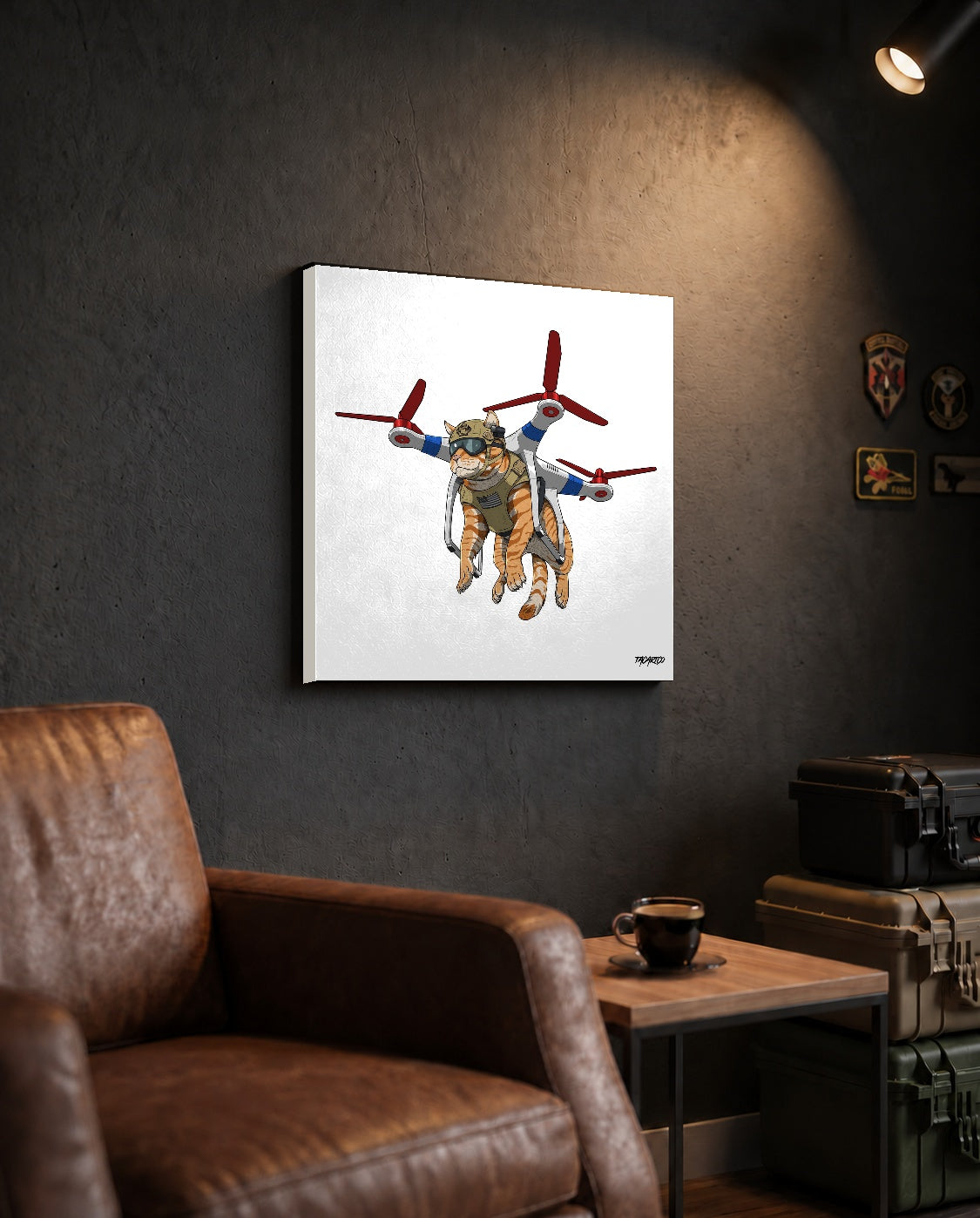 Drone Attack Cat - Canvas Print (White Background) — TacArtCo lifestyle mockup