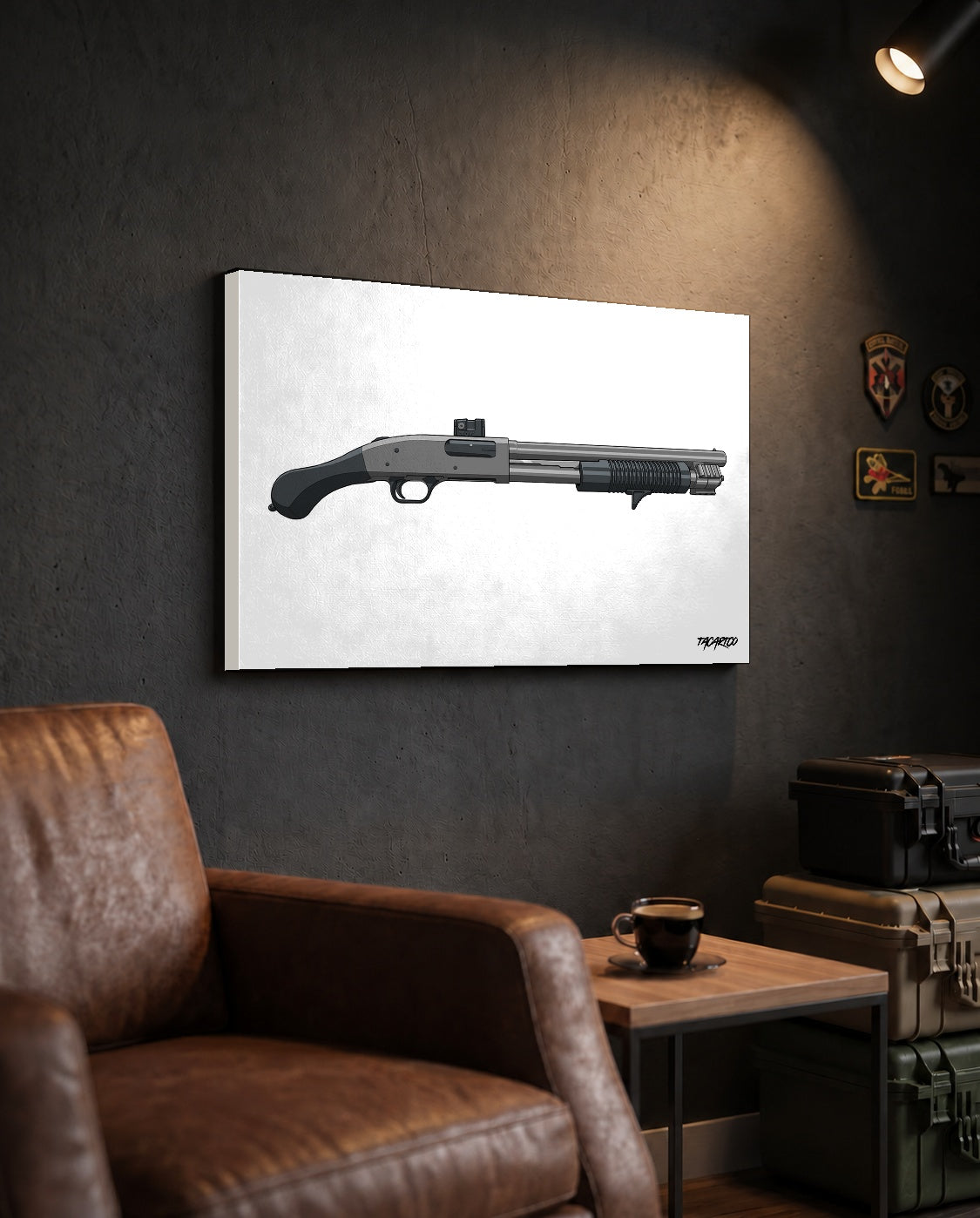 Shorty Mossberg 590A1 - Canvas Print (White Background) — TacArtCo lifestyle mockup
