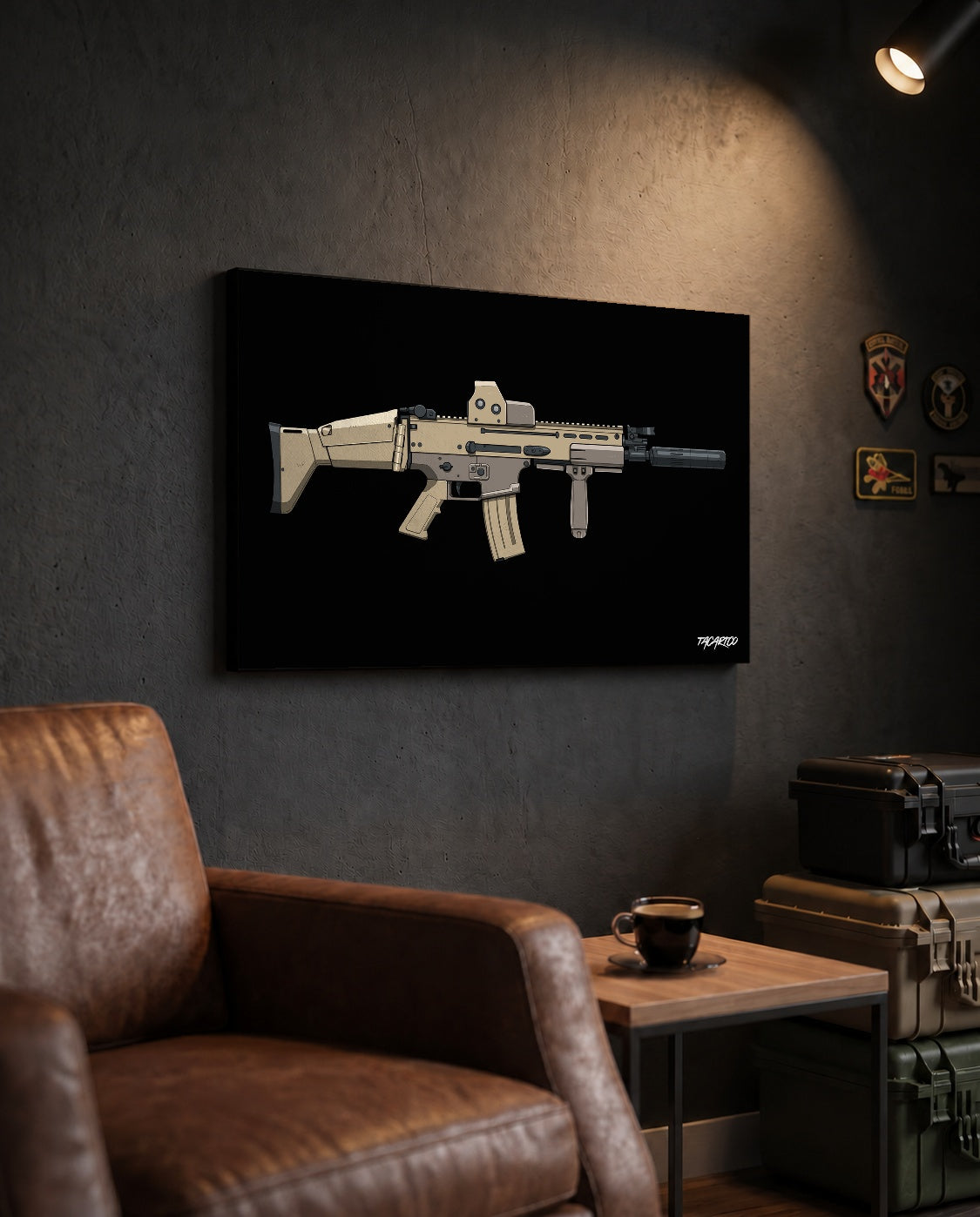 FN SCAR-L Short Barrel - Canvas Print (Black Background) — TacArtCo lifestyle mockup