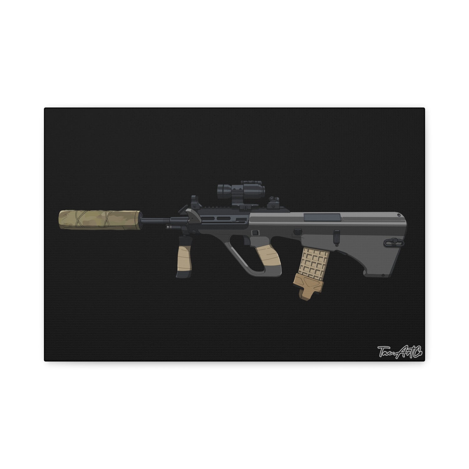 Steyr AUG – Bullpup Rifle Canvas Print (Black Background)