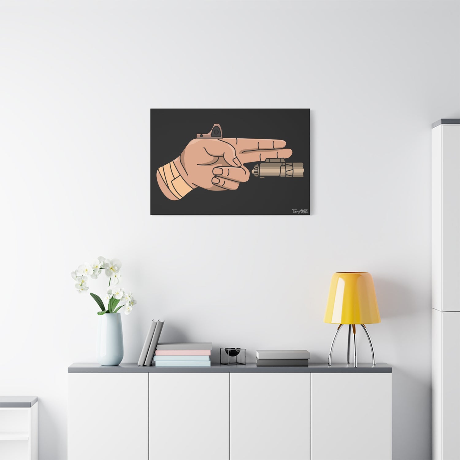 Finger Gun v1 - Canvas Print (Black Background)