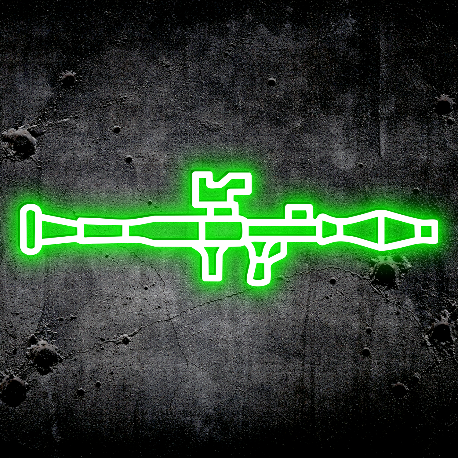 Neon green outline of a weapon on a dark textured background