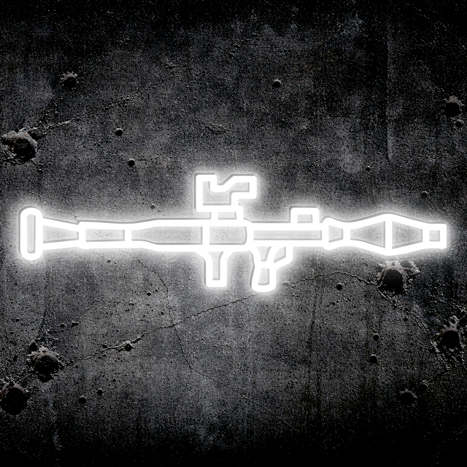 Neon light shaped like a weapon on a textured dark background