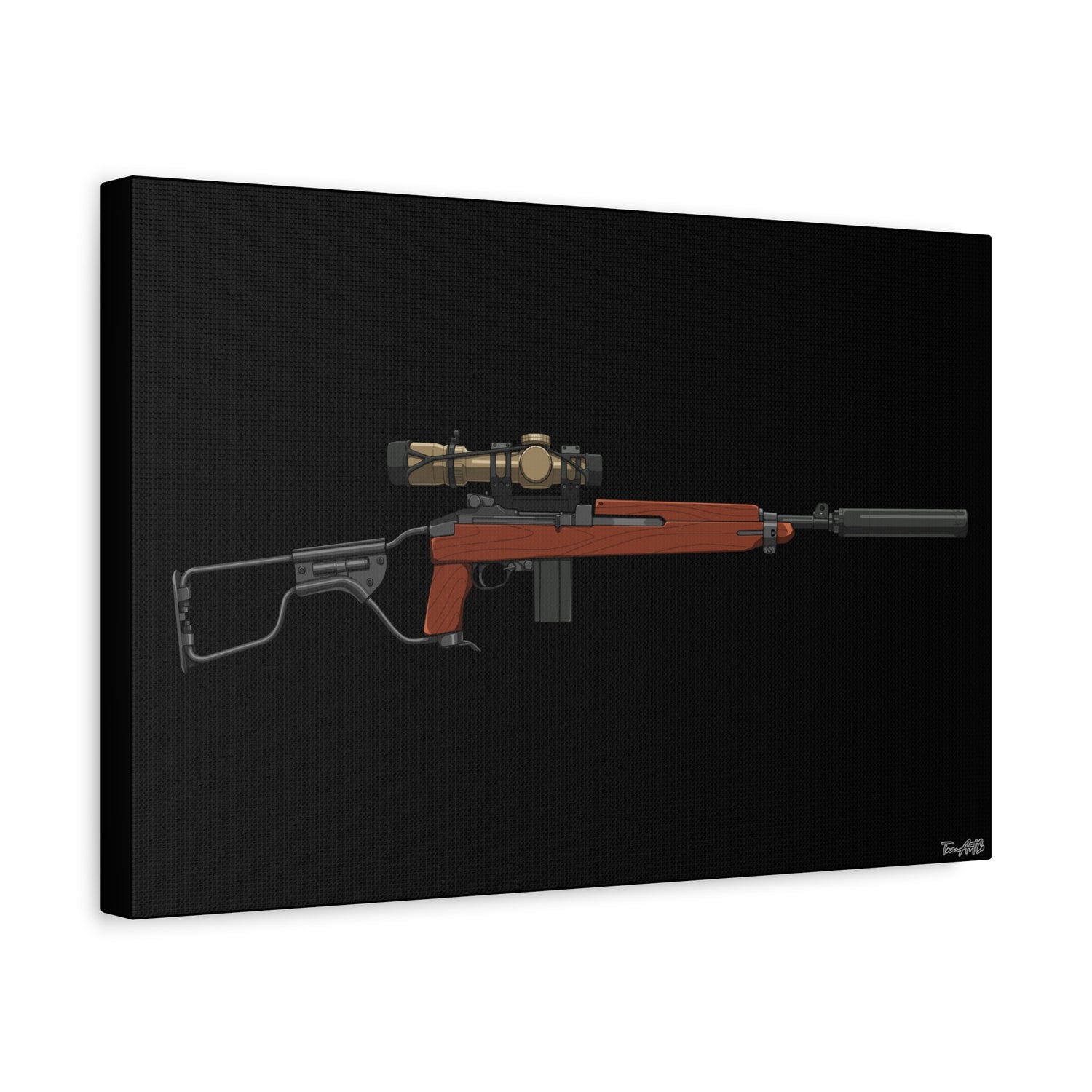 Silent Service β Suppressed M1 Carbine Canvas Print (Black Background)