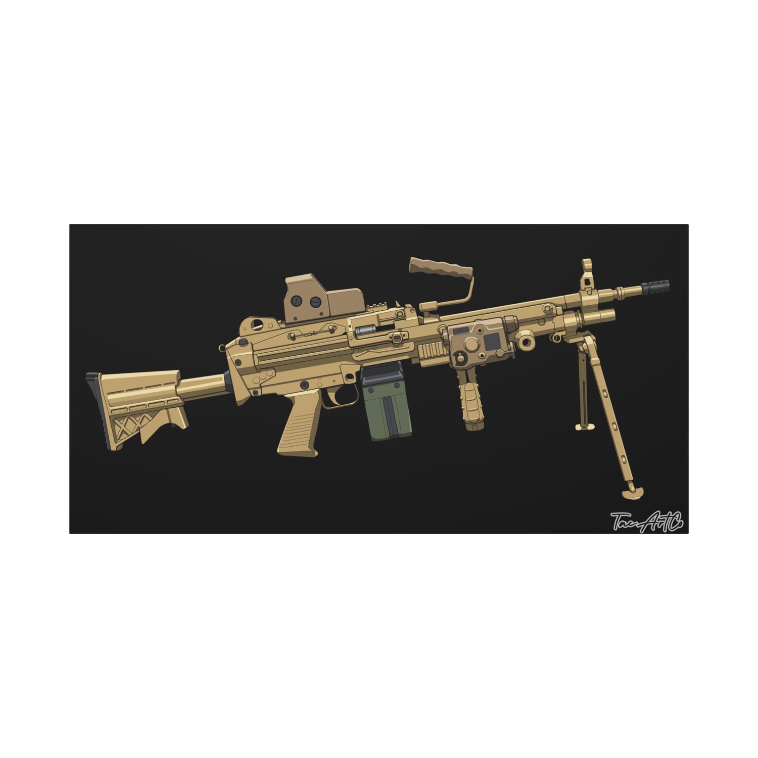 M249 SAW β Belt-Fed Canvas Print (Black Background)
