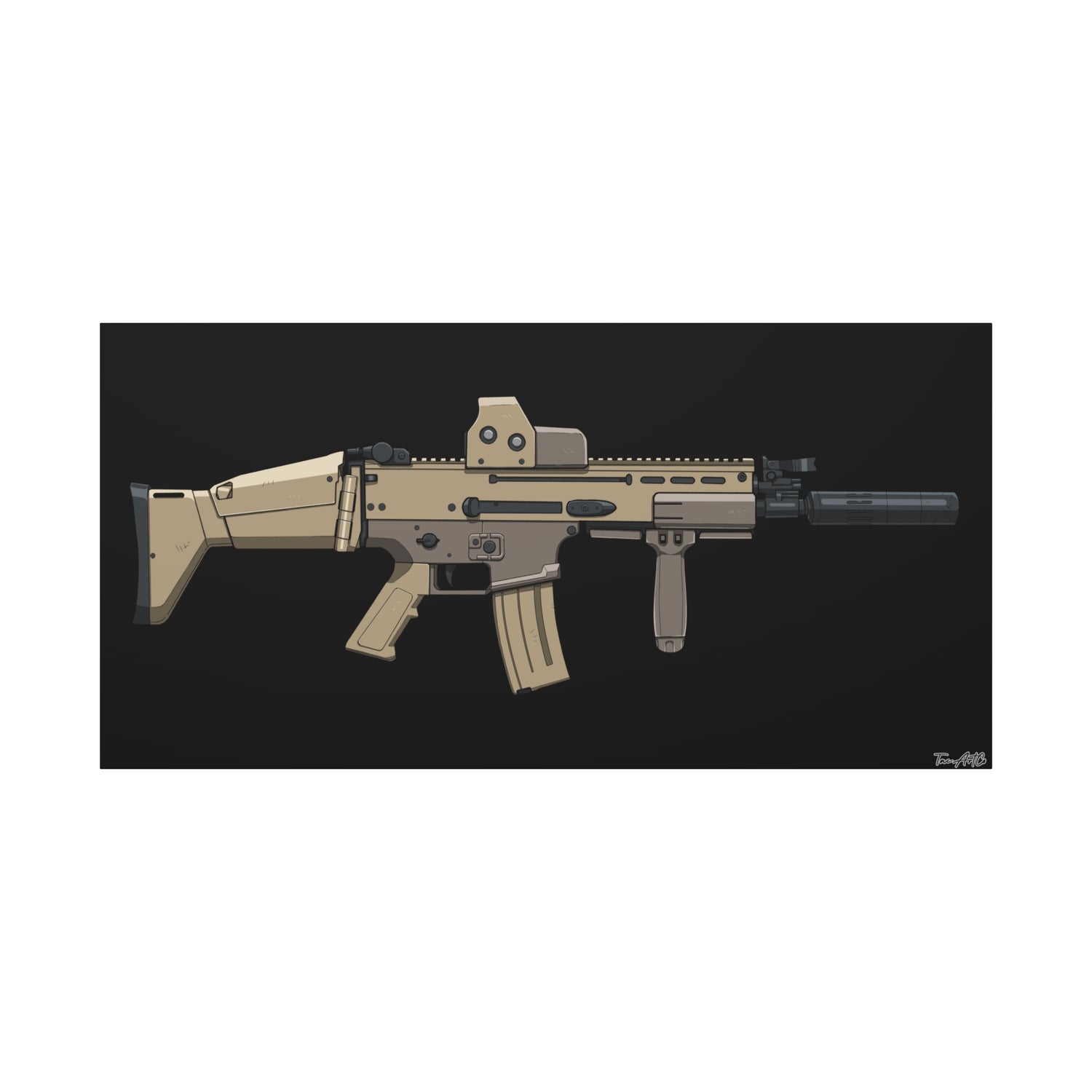 FN SCAR-L Short Barrel β Canvas Print (Black Background)
