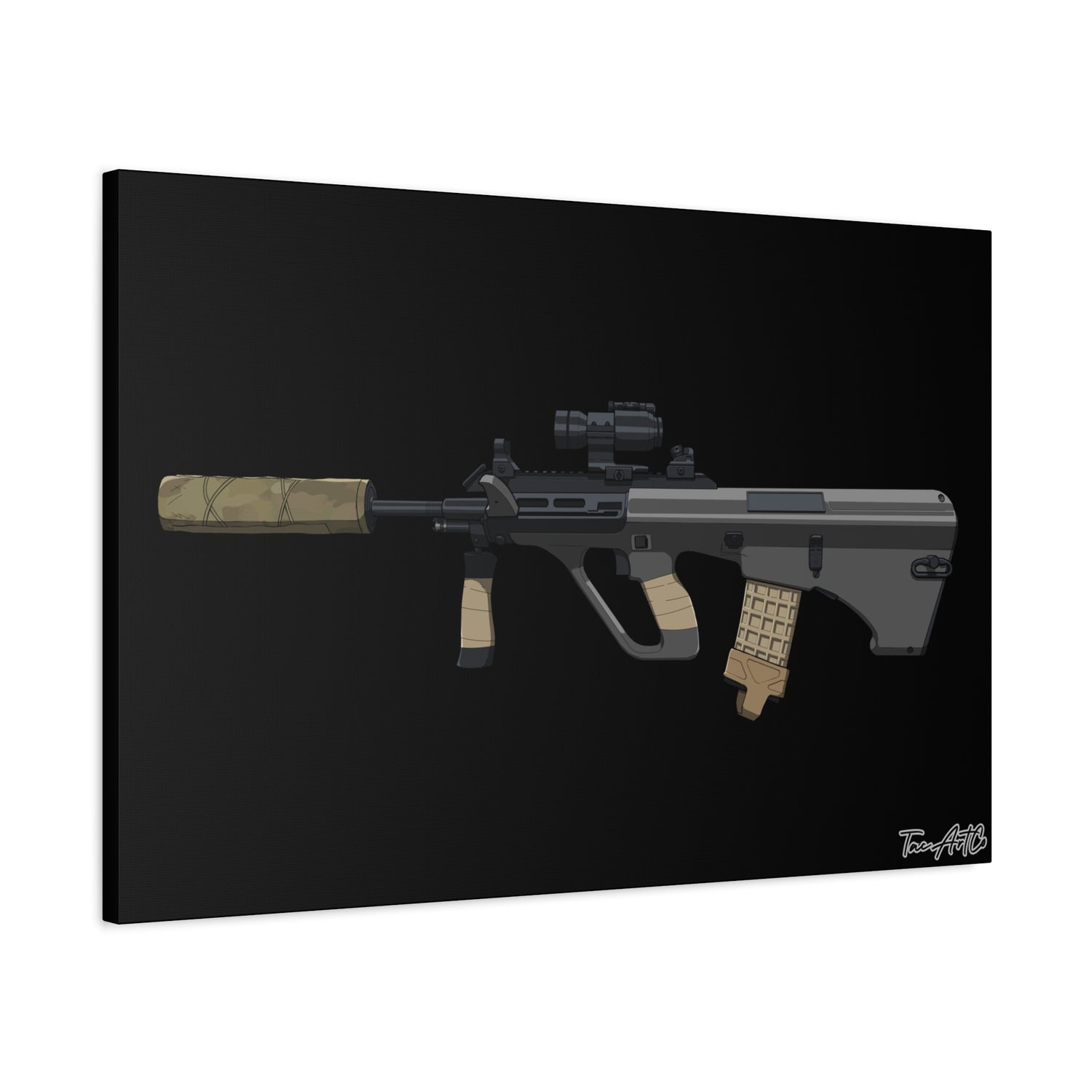 Steyr AUG – Bullpup Rifle Canvas Print (Black Background)