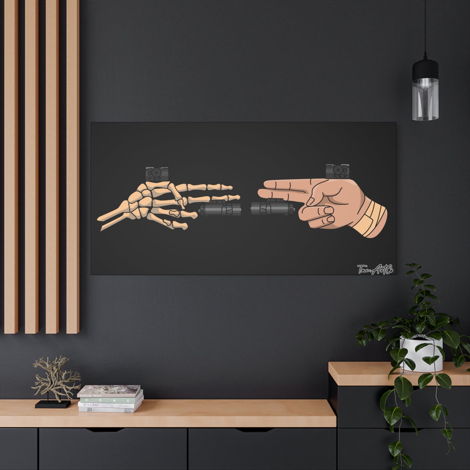 Life and Death Finger Guns – Canvas Print (Black Background)