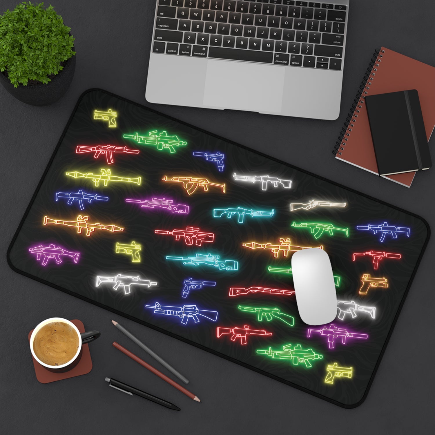 Neon Gun Sign - Desk Mat