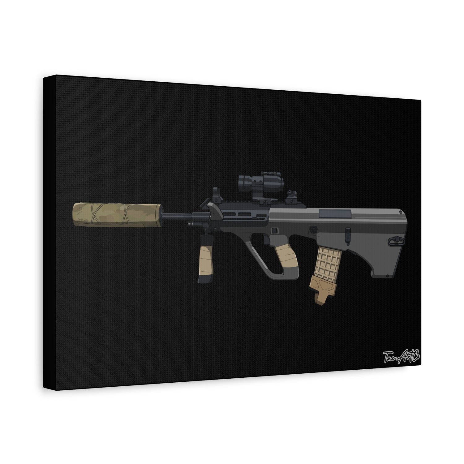 Steyr AUG – Bullpup Rifle Canvas Print (Black Background)