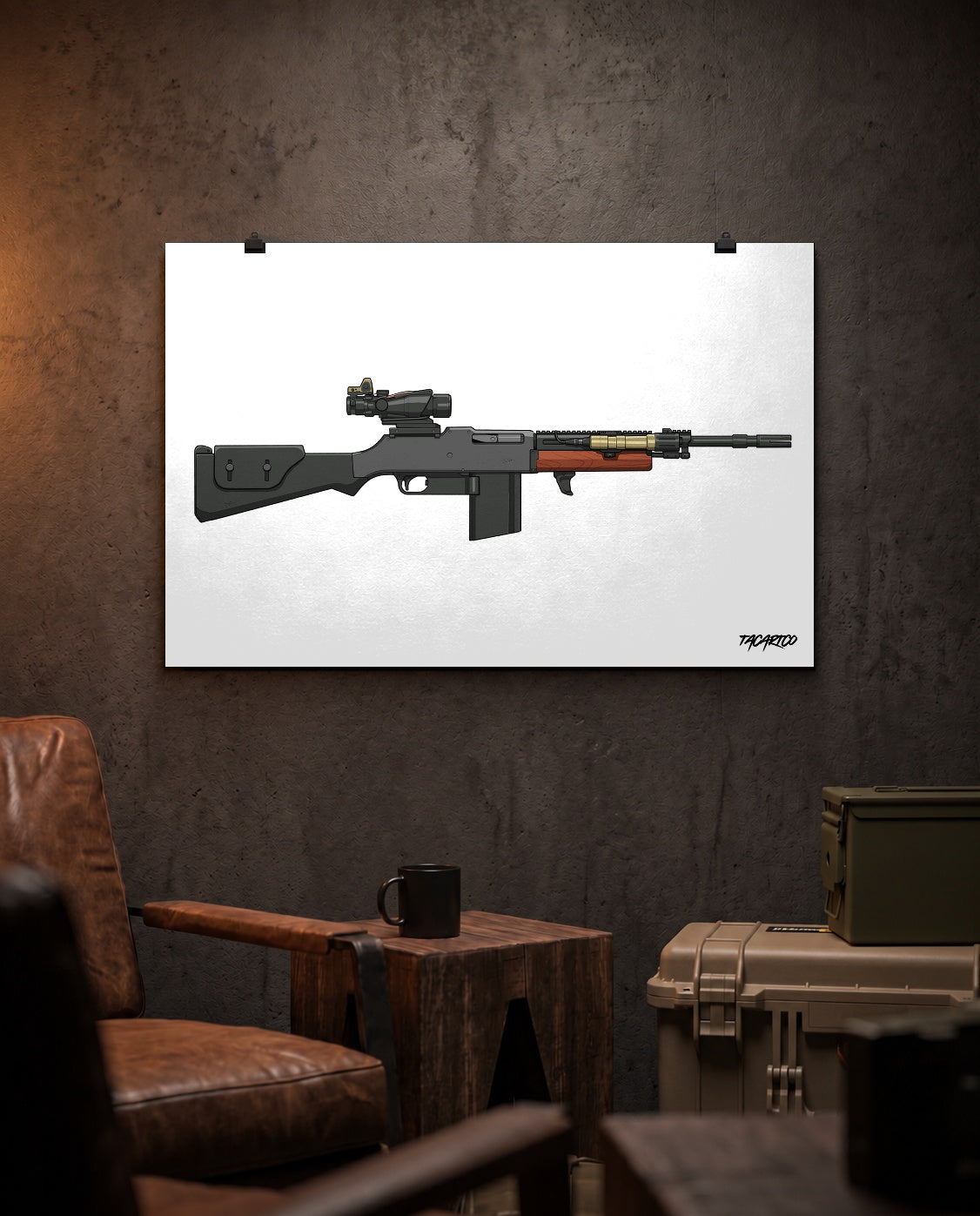Modernized BAR - Matte Poster (White Background) in the approved TacArtCo lifestyle scene; room accessories not included.