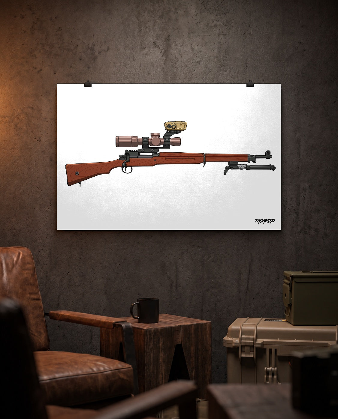 Modernized Enfield - Matte Poster (White Background) in the approved TacArtCo lifestyle scene; room accessories not included.