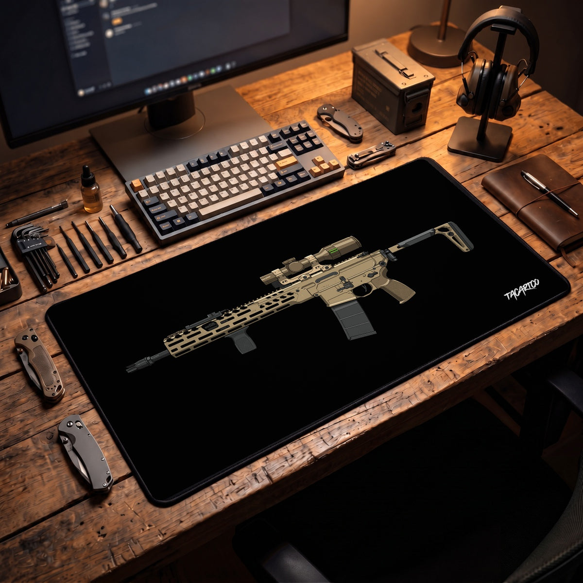 SIG MCX Spear - Desk Mat in the approved TacArtCo lifestyle scene; room accessories not included.