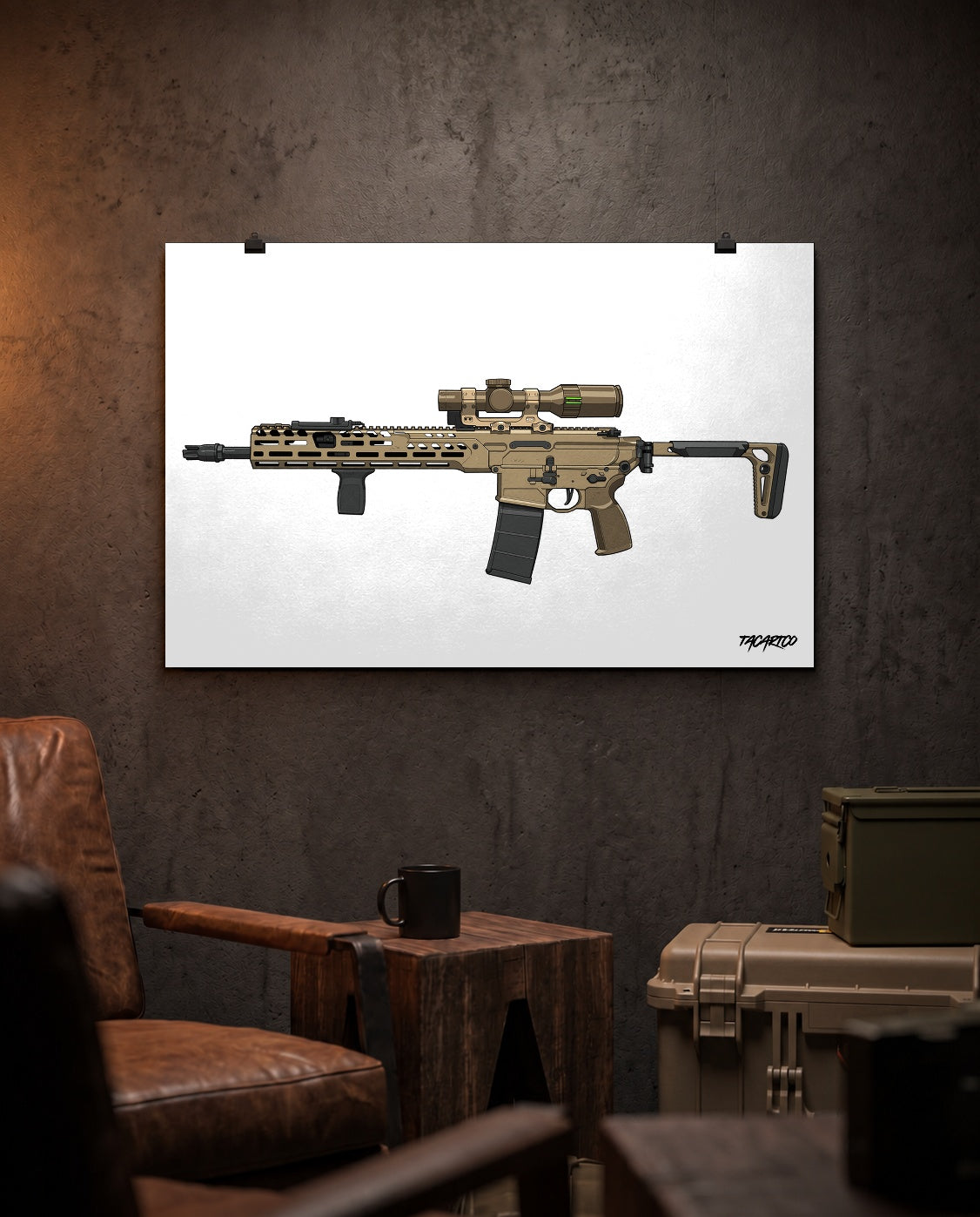 SIG MCX Spear - Matte Poster (White Background) in the approved TacArtCo lifestyle scene; room accessories not included.